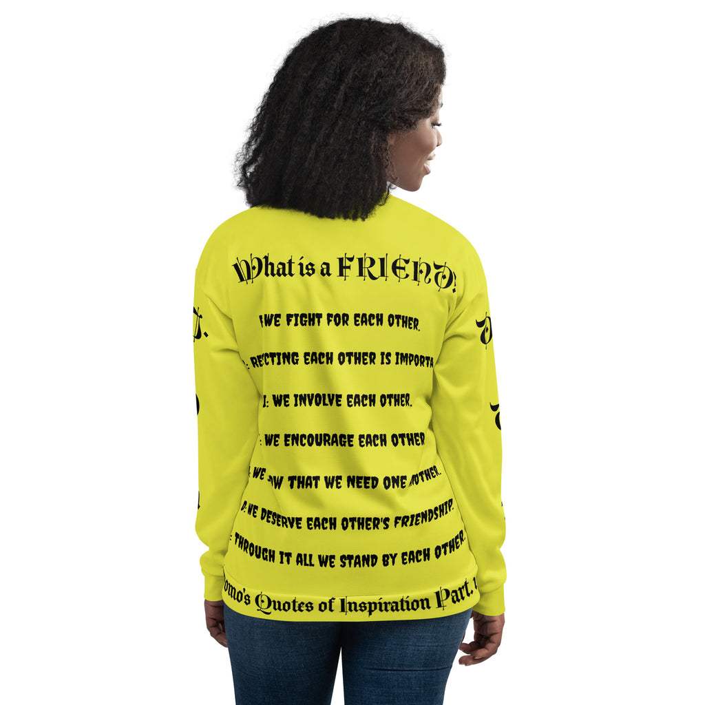 "What is a Friend?" Unisex Bomber Jacket Yellow/Black