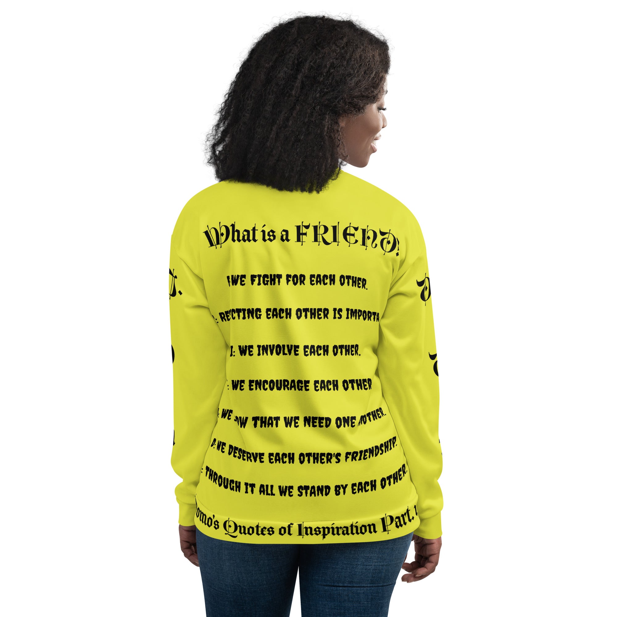 "What is a Friend?" Unisex Bomber Jacket Yellow/Black