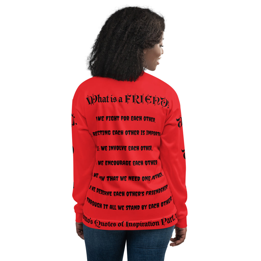 "What is a Friend?" Unisex Bomber Jacket Red/Black