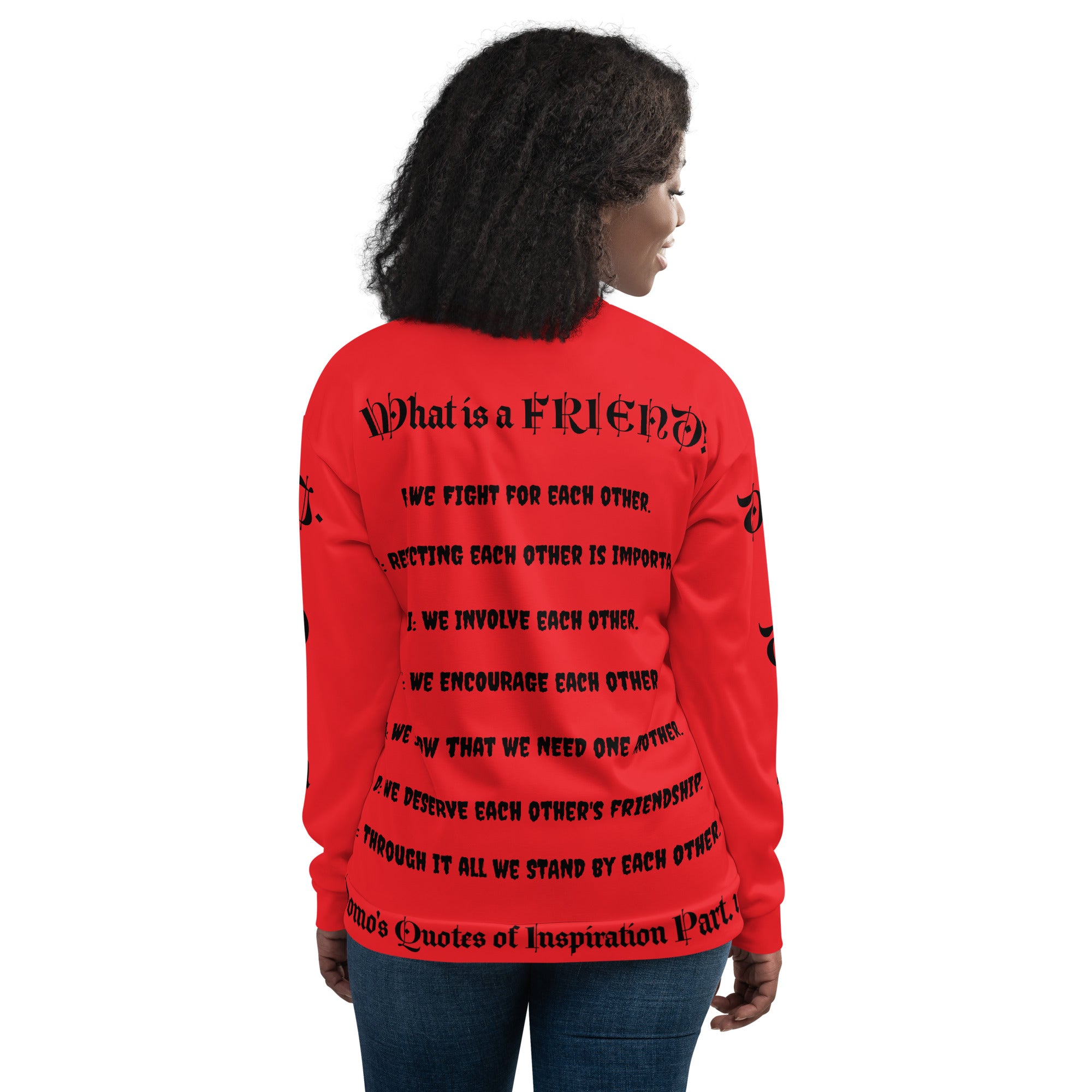 "What is a Friend?" Unisex Bomber Jacket Red/Black