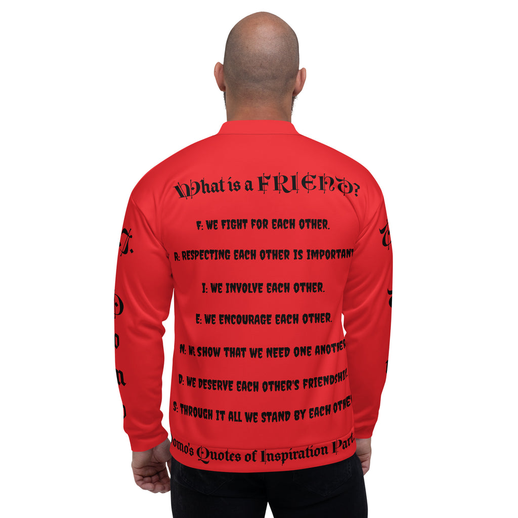 "What is a Friend?" Unisex Bomber Jacket Red/Black