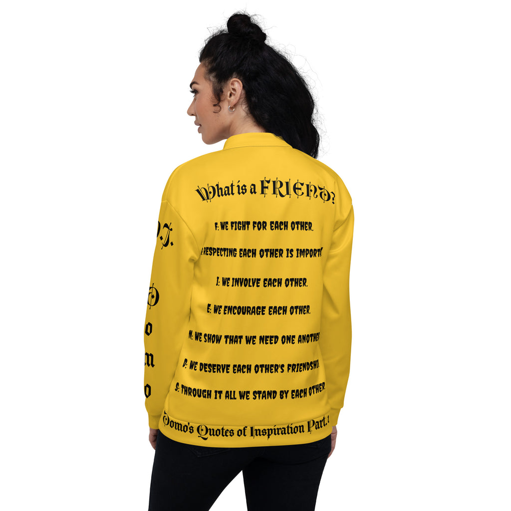 "What is a Friend?" Unisex Bomber Jacket Gold/Black