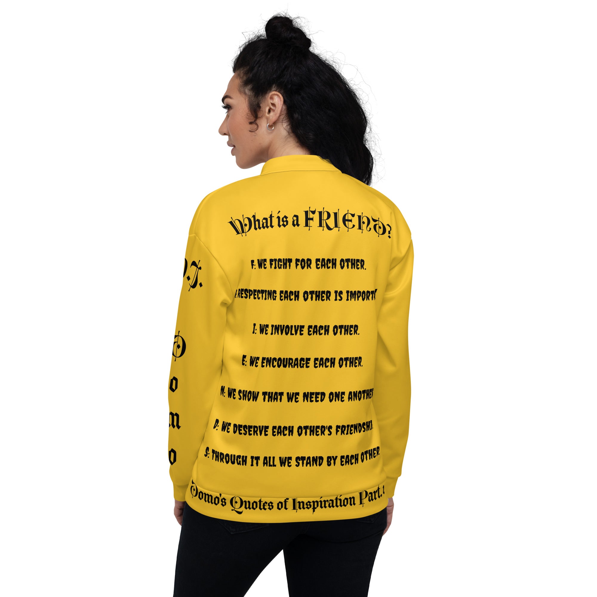 "What is a Friend?" Unisex Bomber Jacket Gold/Black