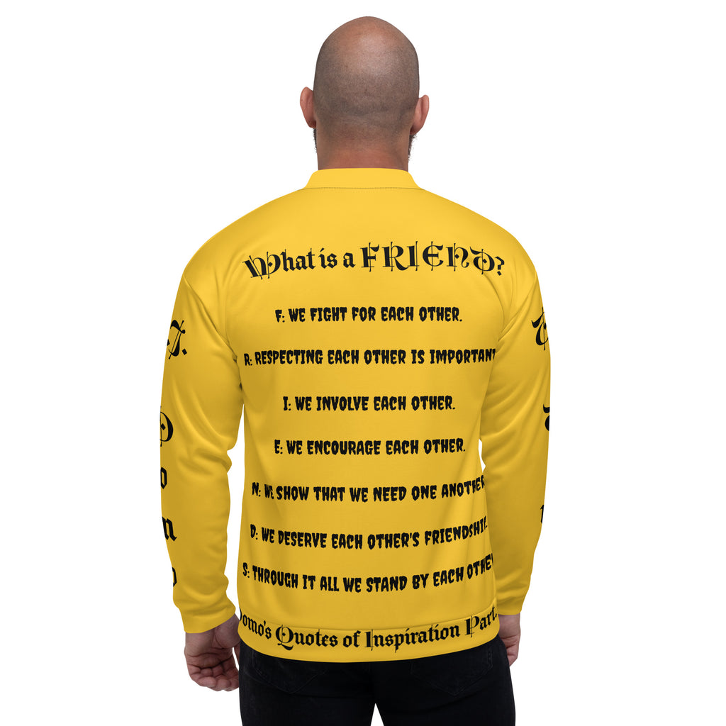 "What is a Friend?" Unisex Bomber Jacket Gold/Black