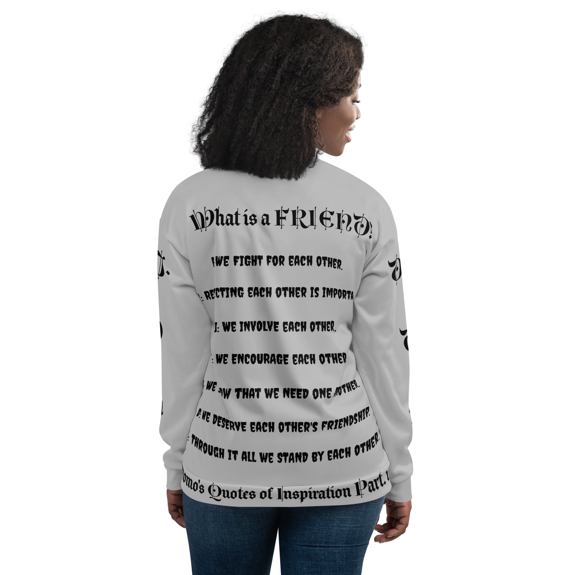 "What is a Friend?" Unisex Bomber Jacket Gray/Black