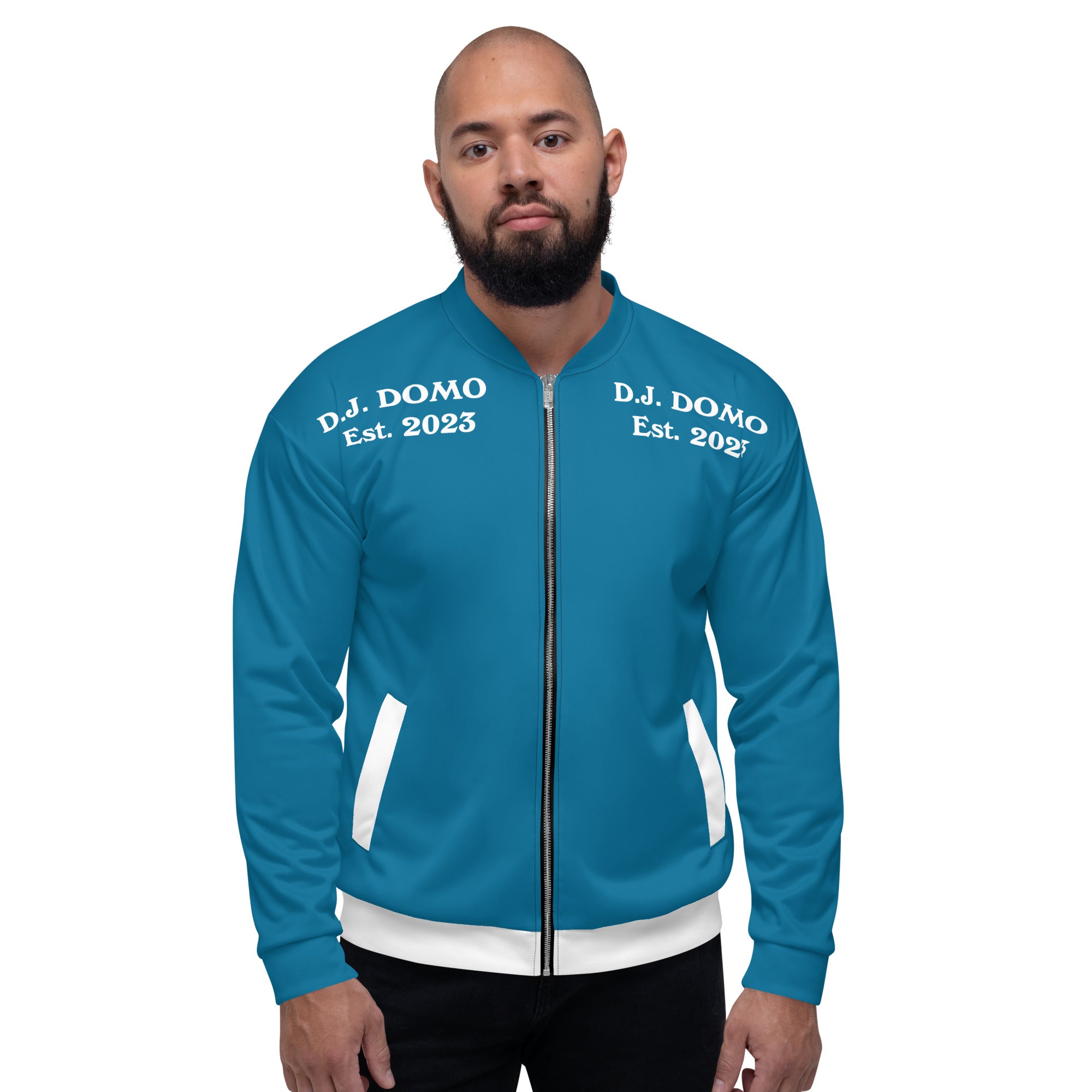 "Regretted" Unisex Bomber Jacket Light Blue/White