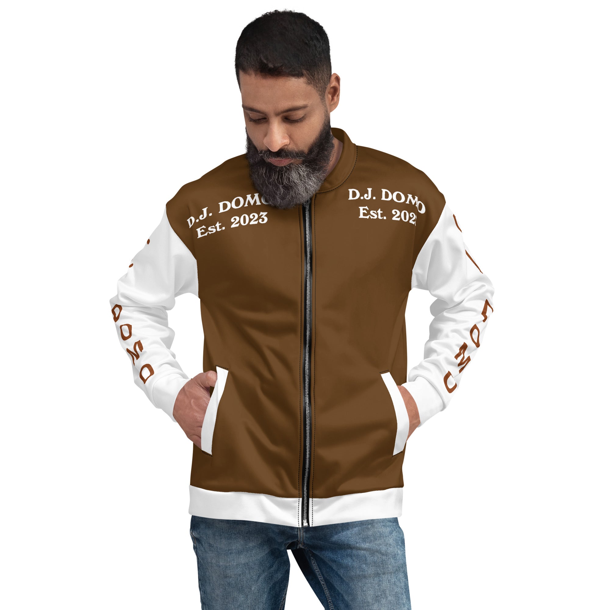 "Regretted" Unisex Bomber Jacket Brown/White
