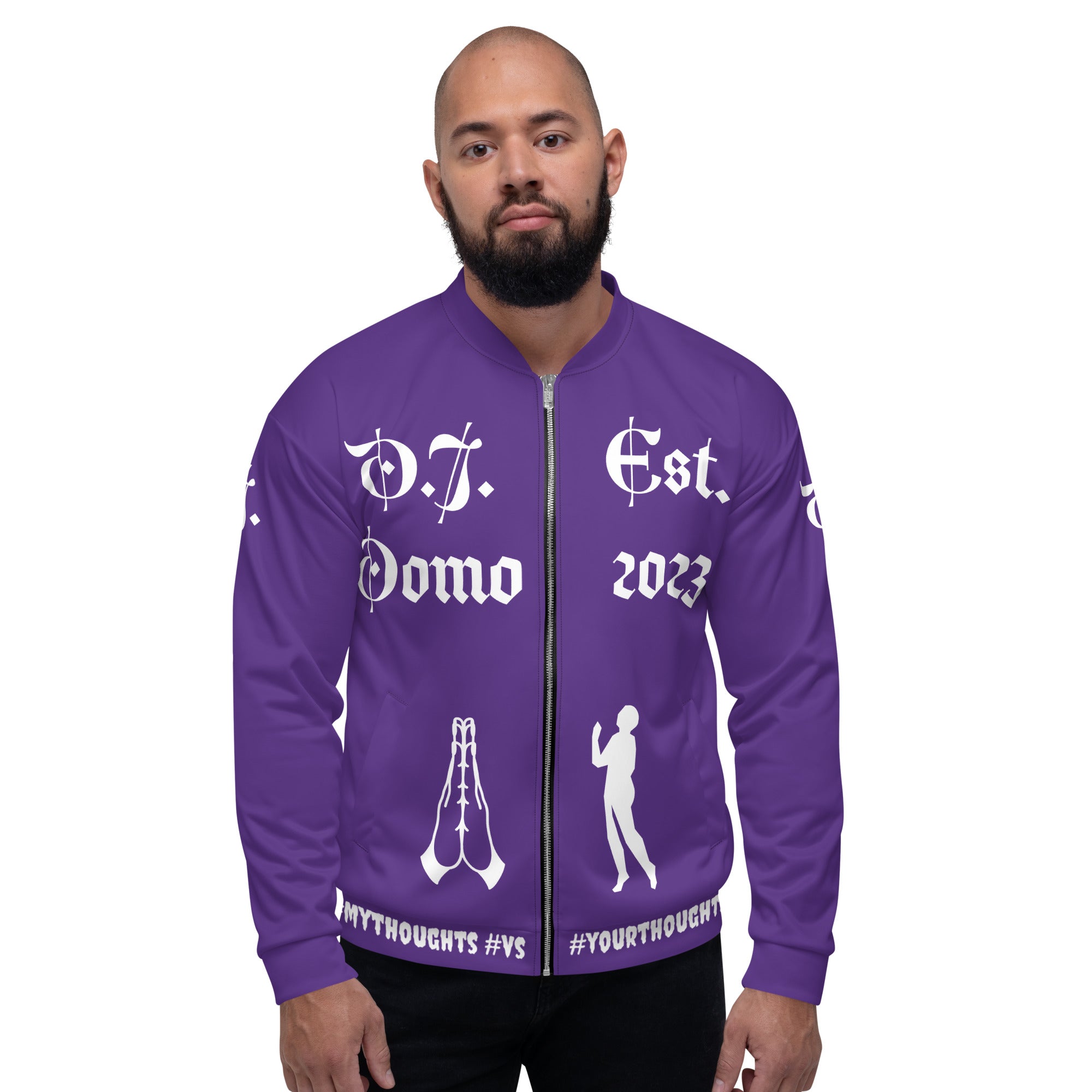 "PRAYER" Unisex Bomber Jacket Purple/White