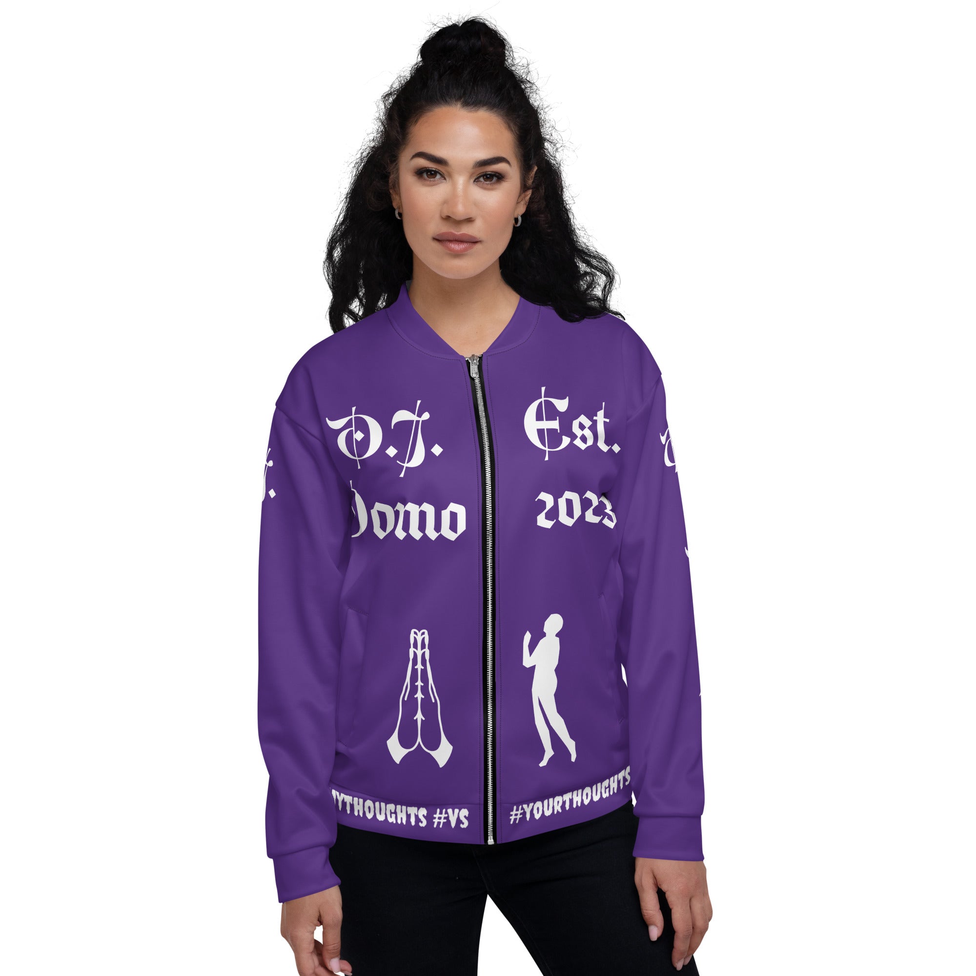 "PRAYER" Unisex Bomber Jacket Purple/White