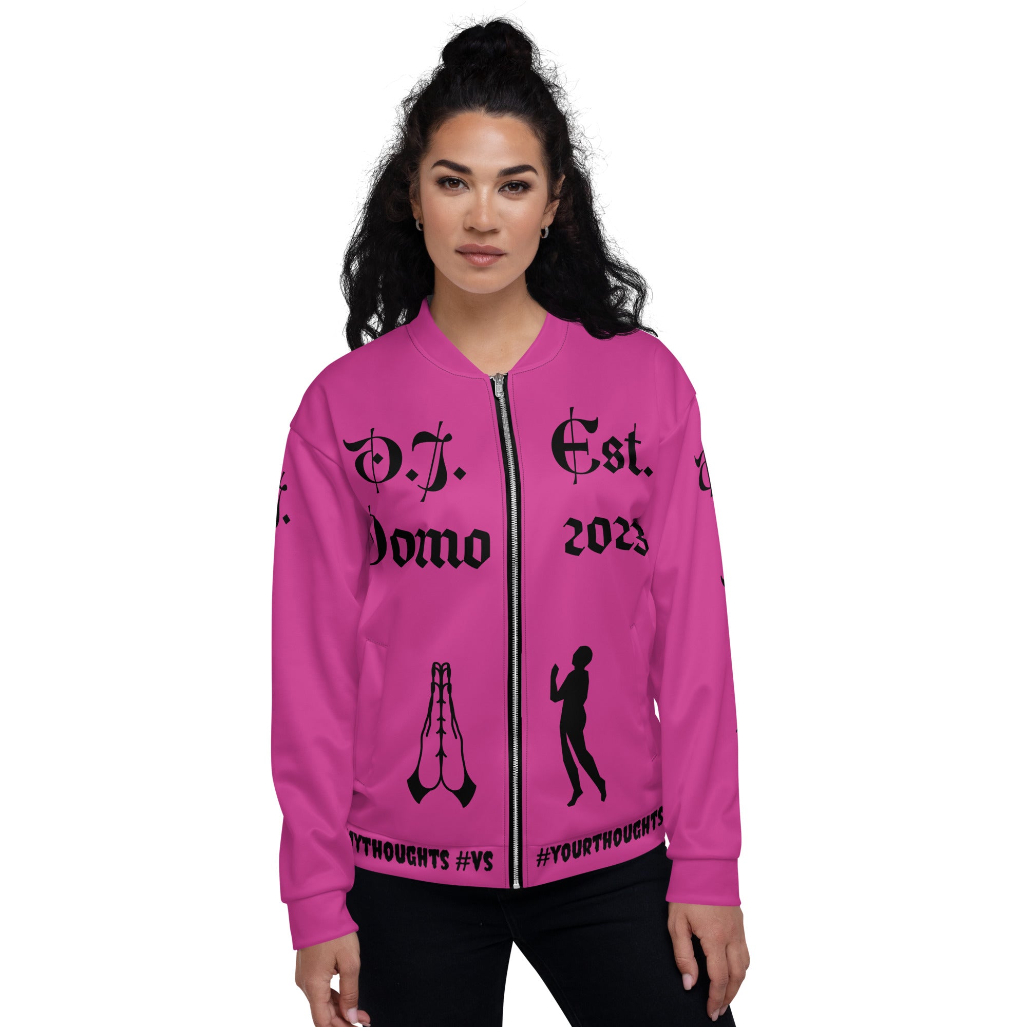 "PRAYER" Unisex Bomber Jacket Pink/Black