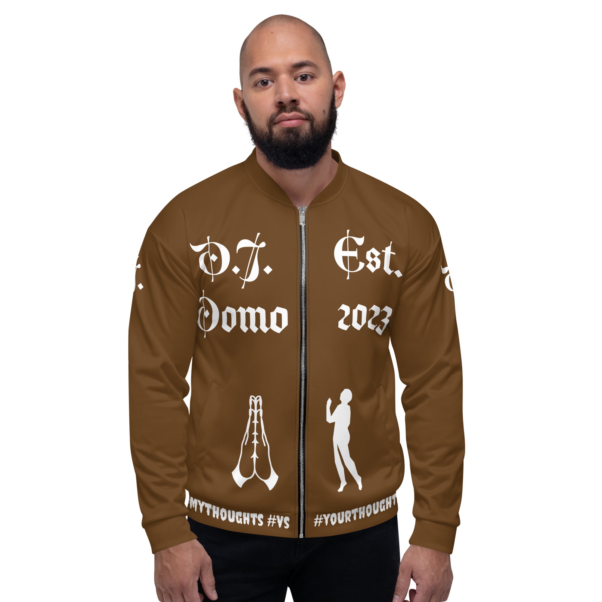 "PRAYER" Unisex Bomber Jacket Brown/White