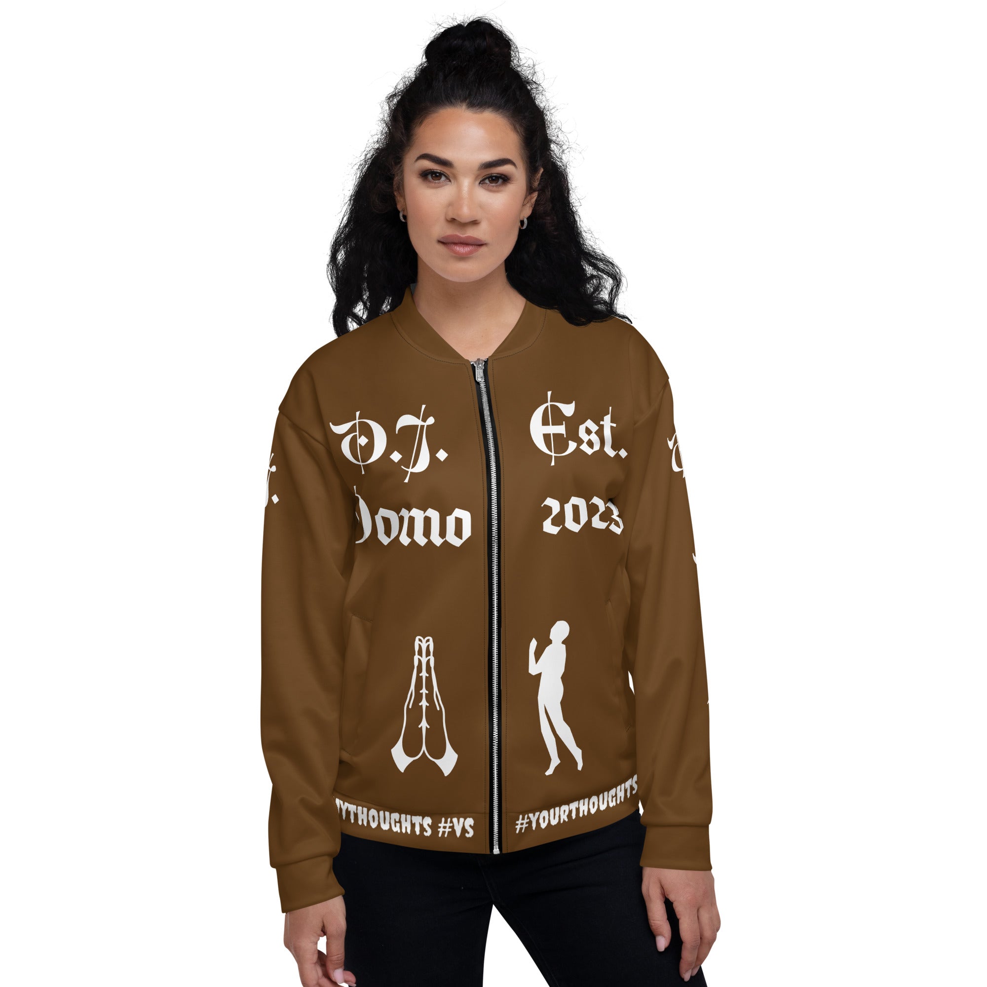 "PRAYER" Unisex Bomber Jacket Brown/White