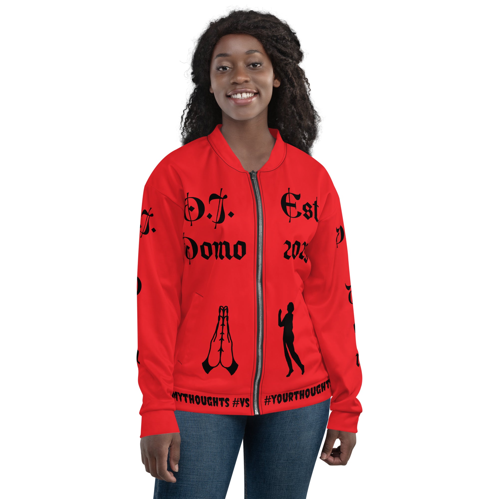 "PRAYER" Unisex Bomber Jacket Red/Black