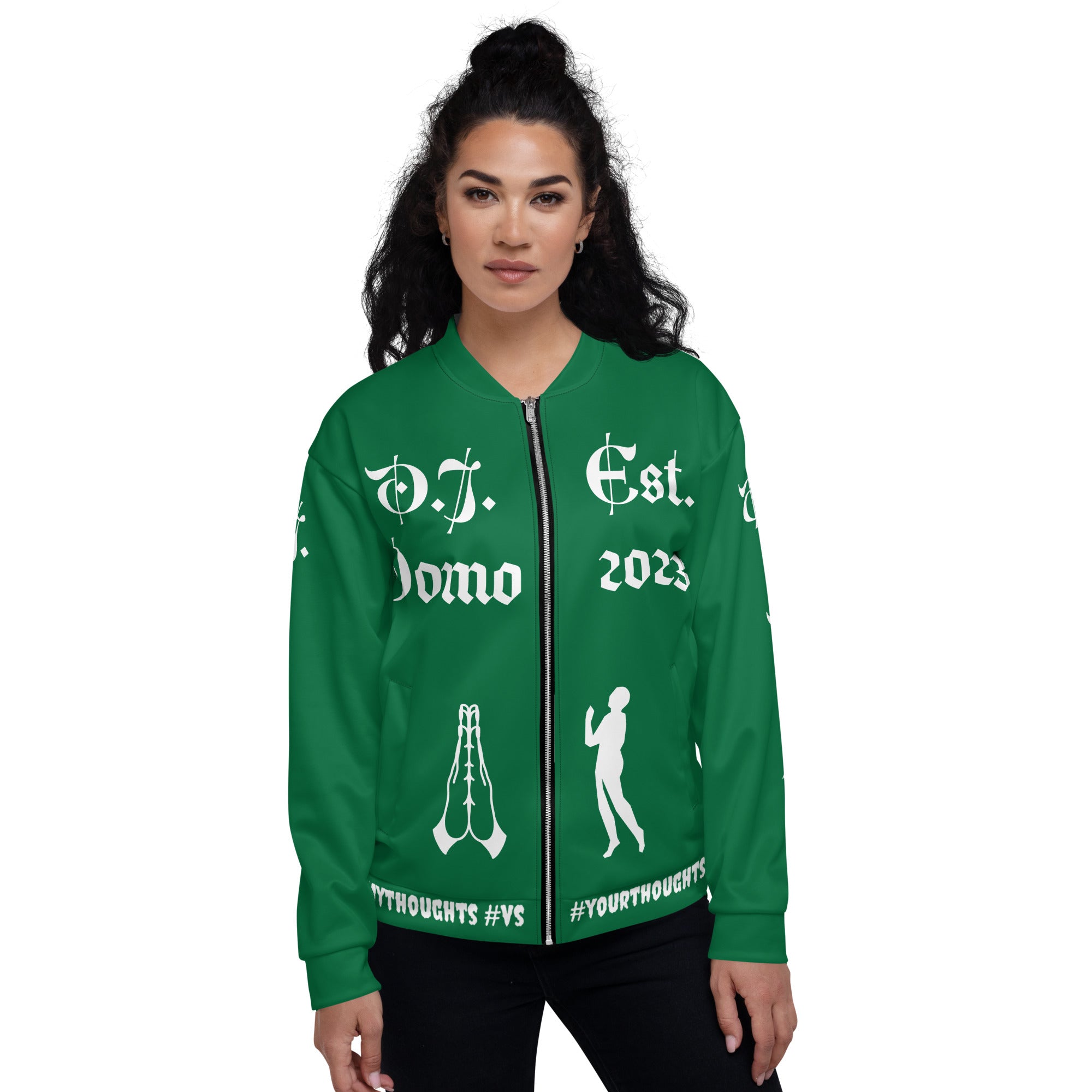 "PRAYER" Unisex Bomber Jacket Green/White