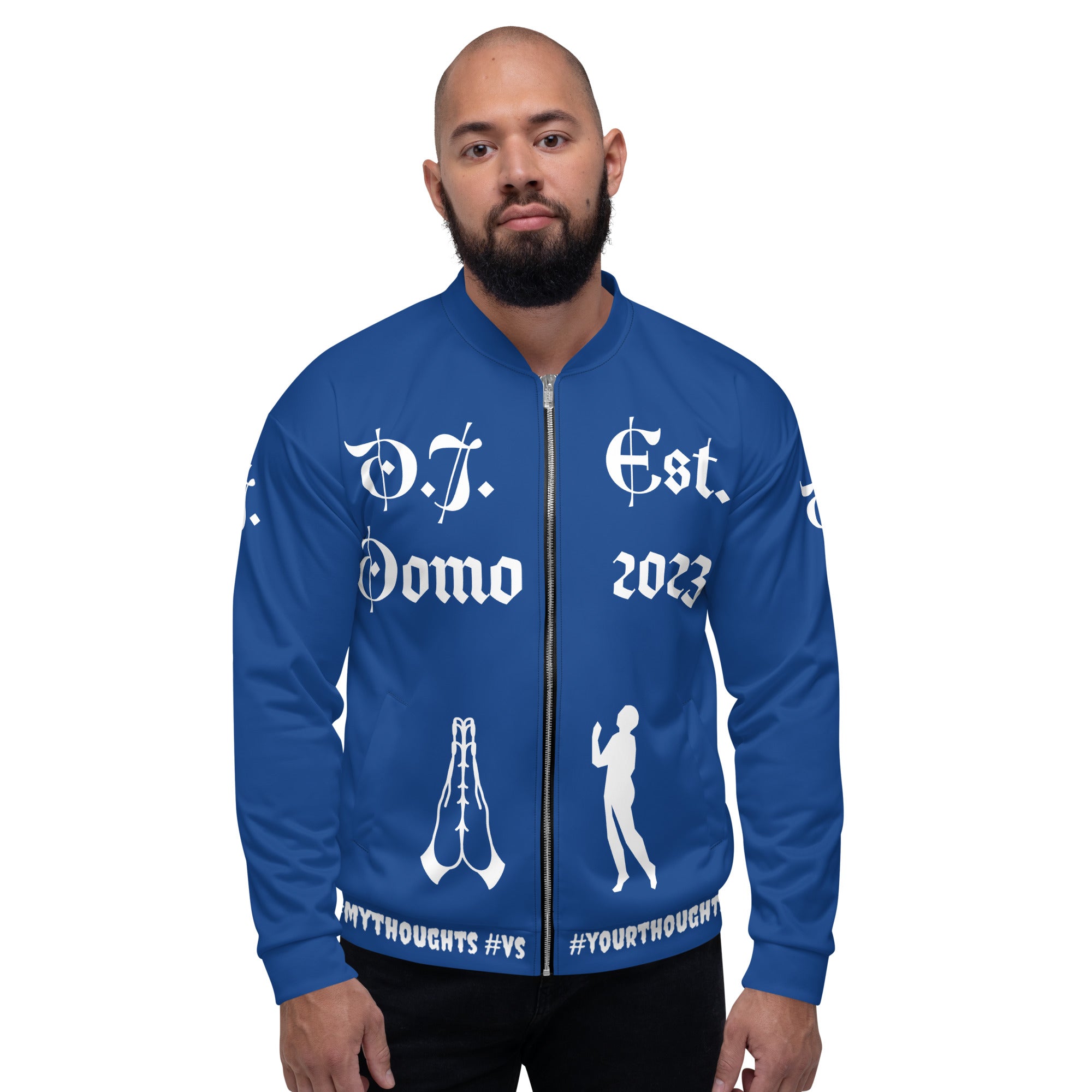 "PRAYER" Unisex Bomber Jacket Dark Blue/White