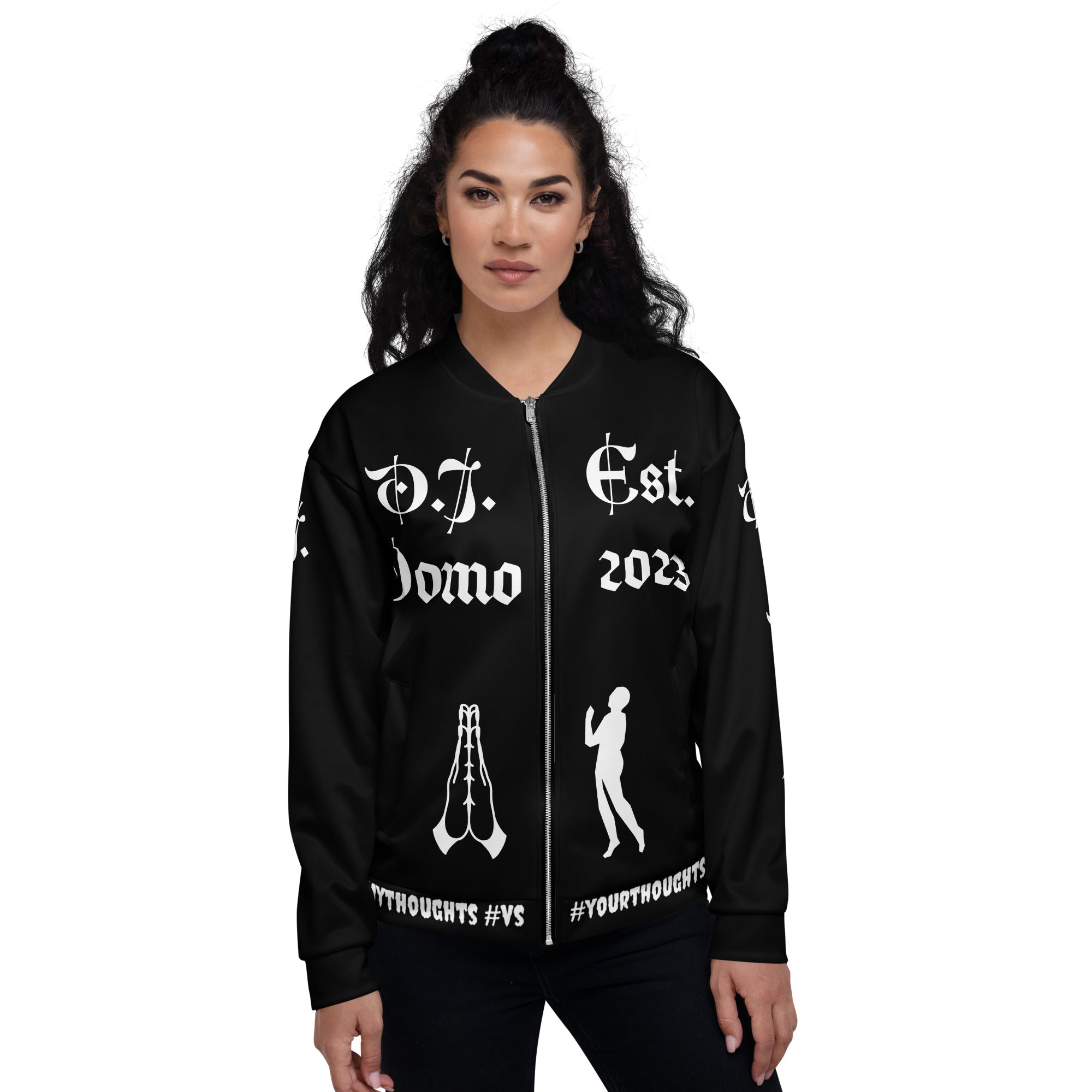 "PRAYER" Unisex Bomber Jacket Black/White Jacket