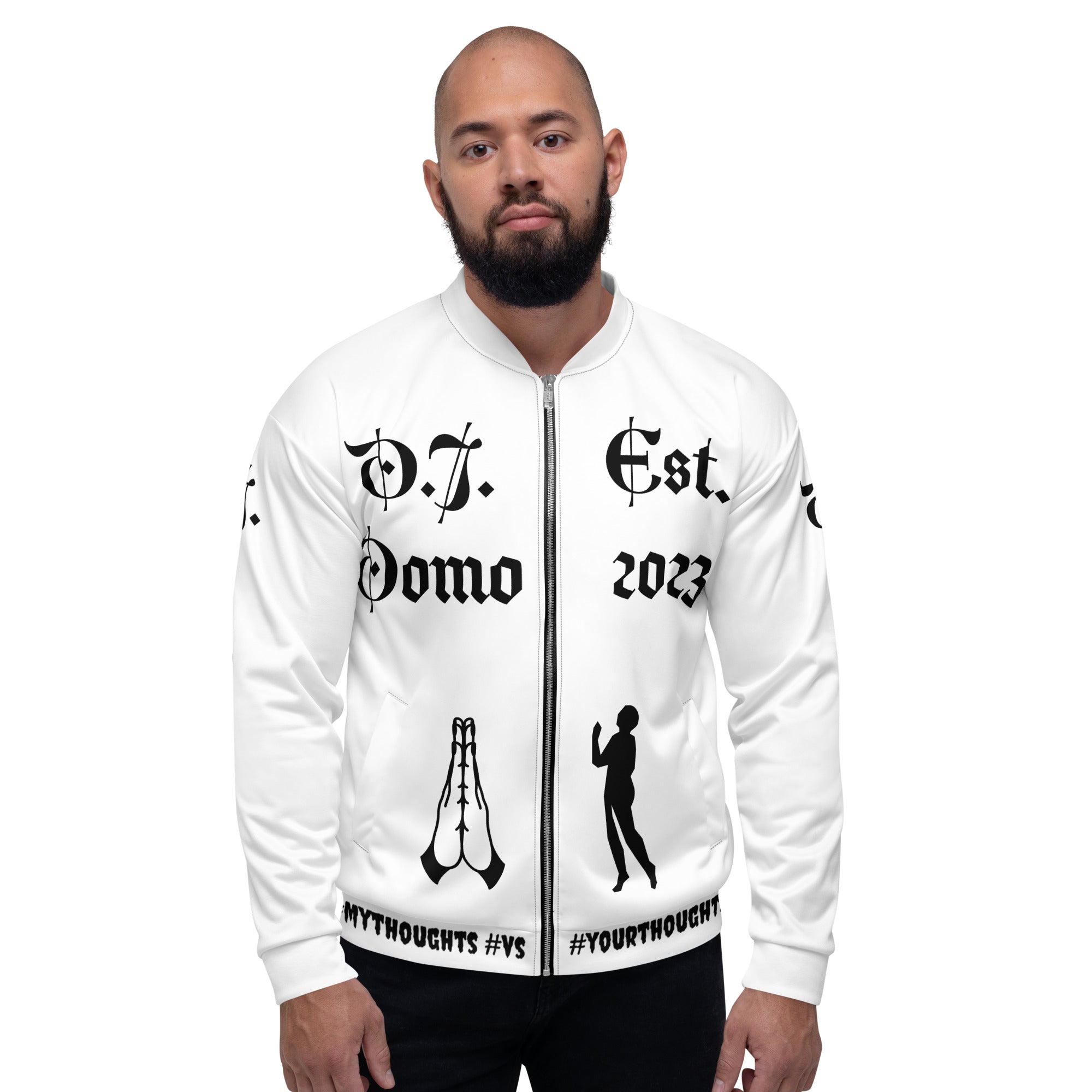 "PRAYER" Unisex Bomber Jacket White/Black