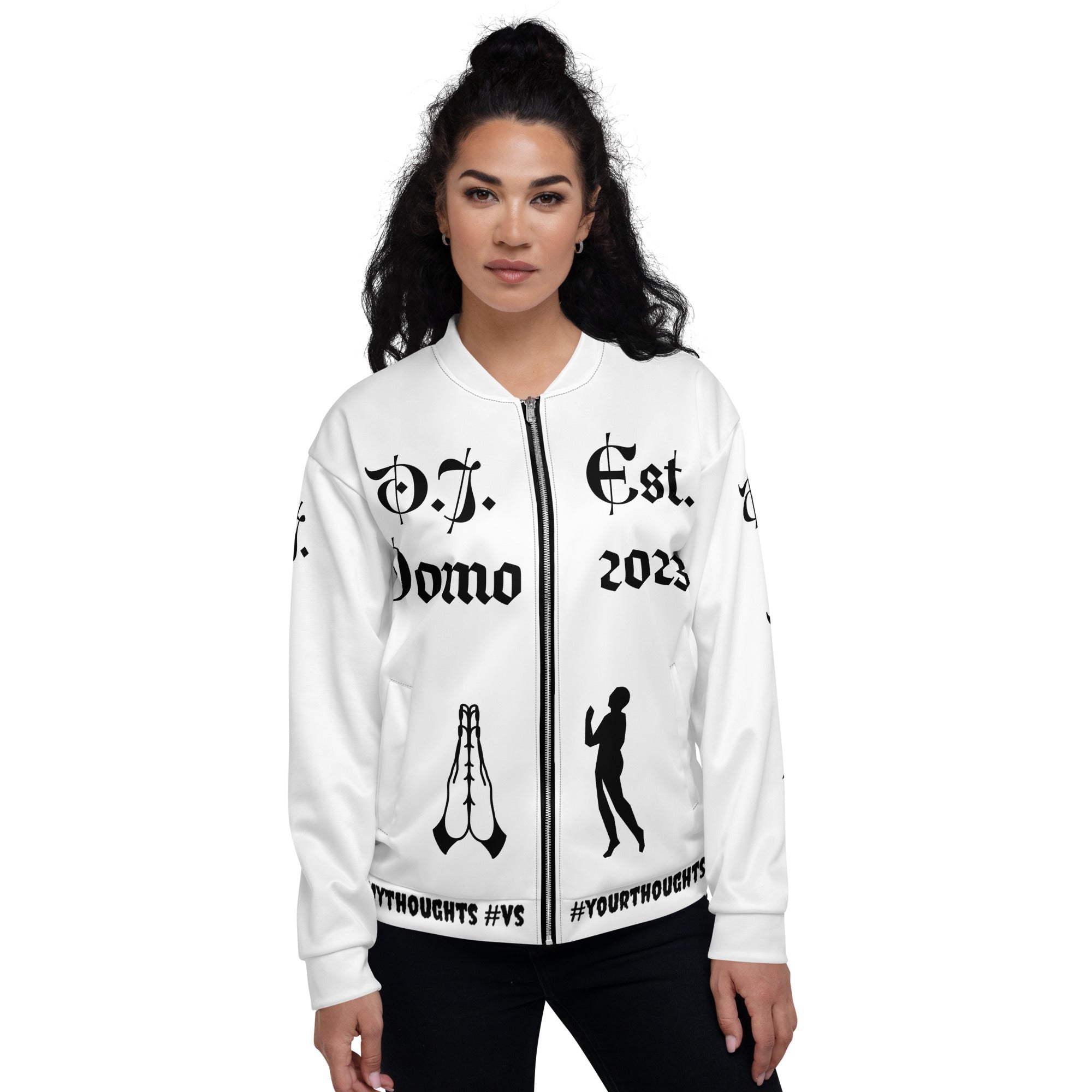 "PRAYER" Unisex Bomber Jacket White/Black