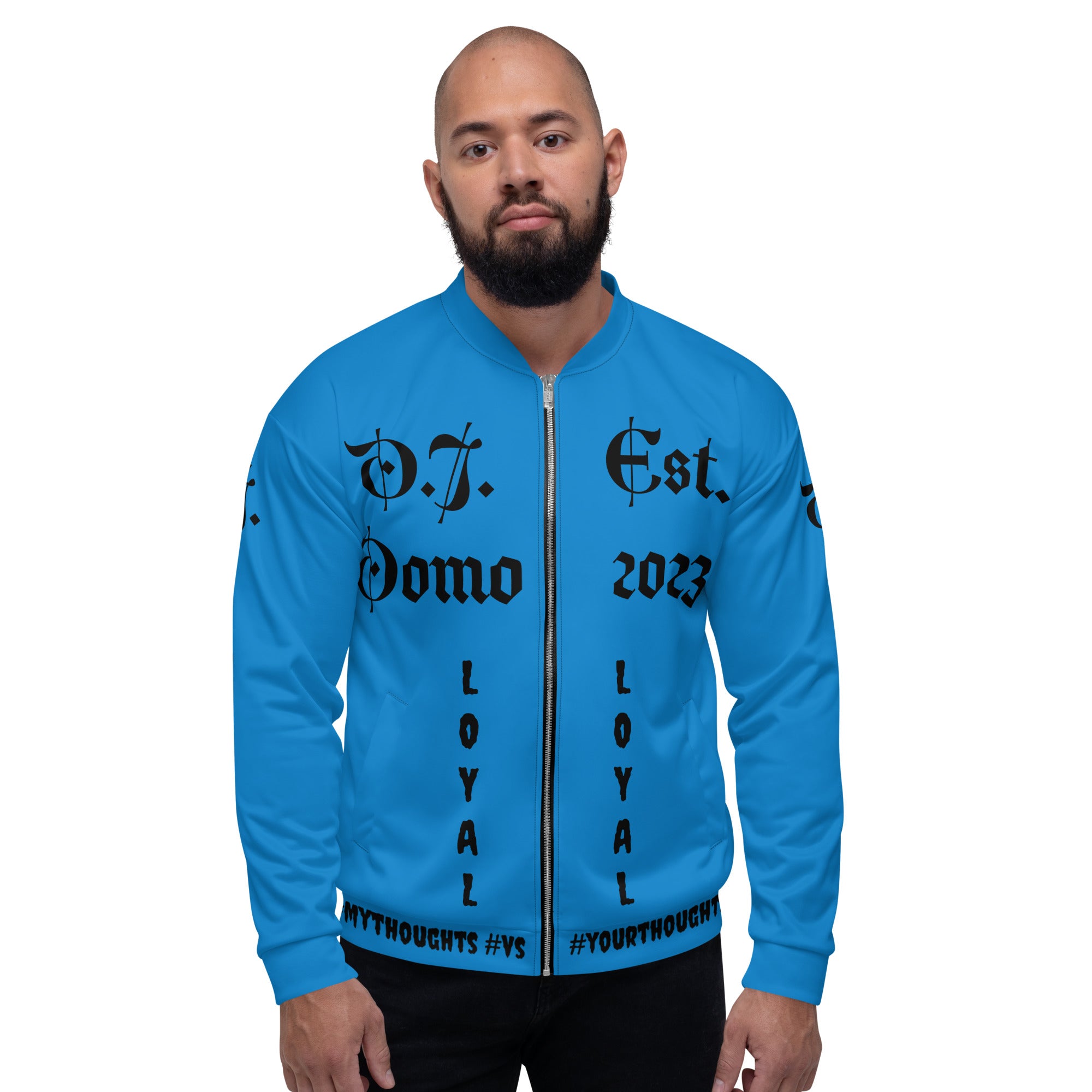 "LOYAL" Unisex Bomber Jacket Light Blue/Black