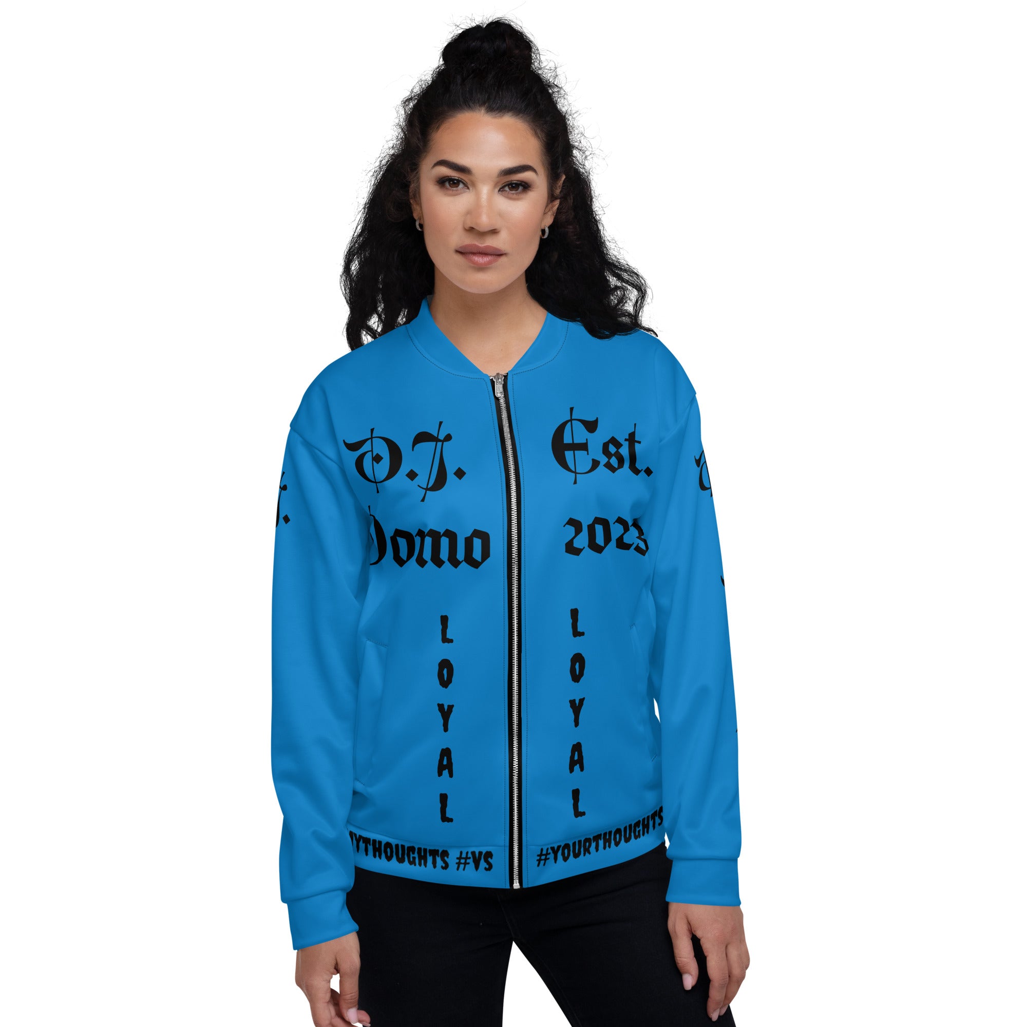 "LOYAL" Unisex Bomber Jacket Light Blue/Black