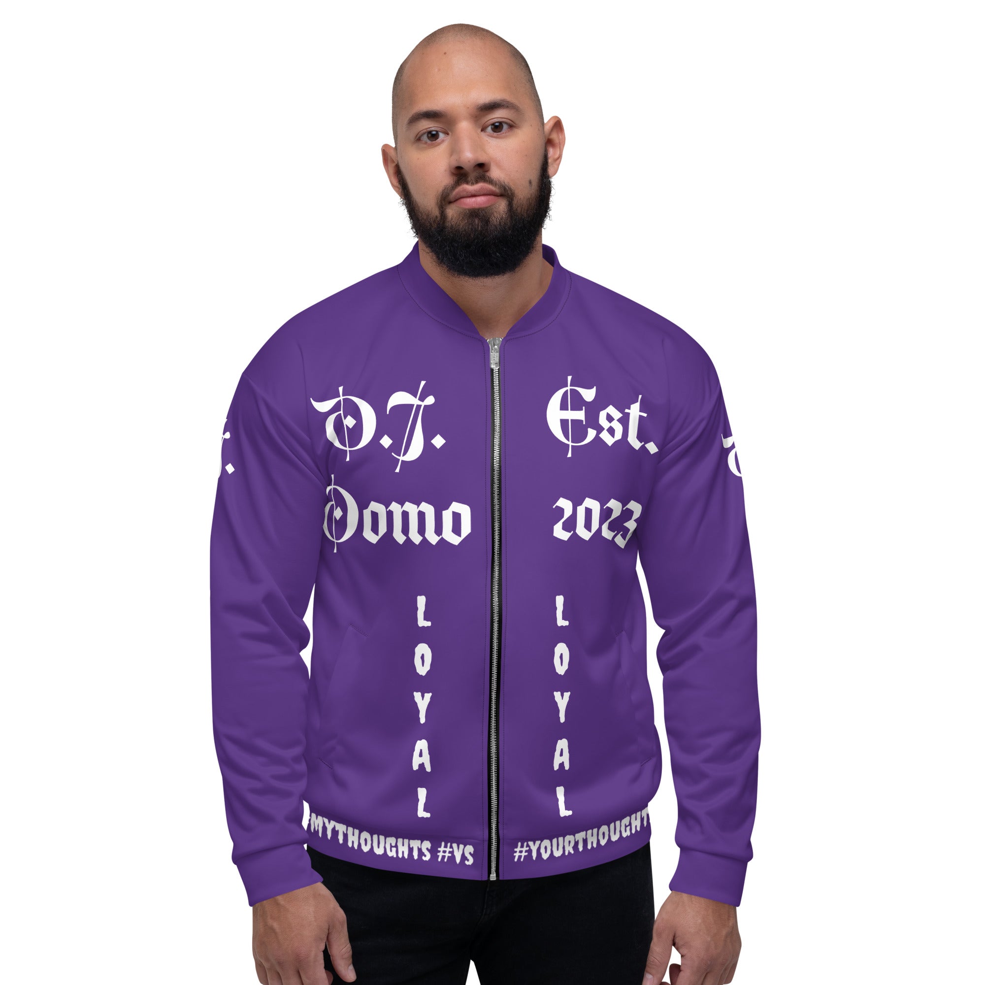 "LOYAL" Unisex Bomber Jacket Purple/White