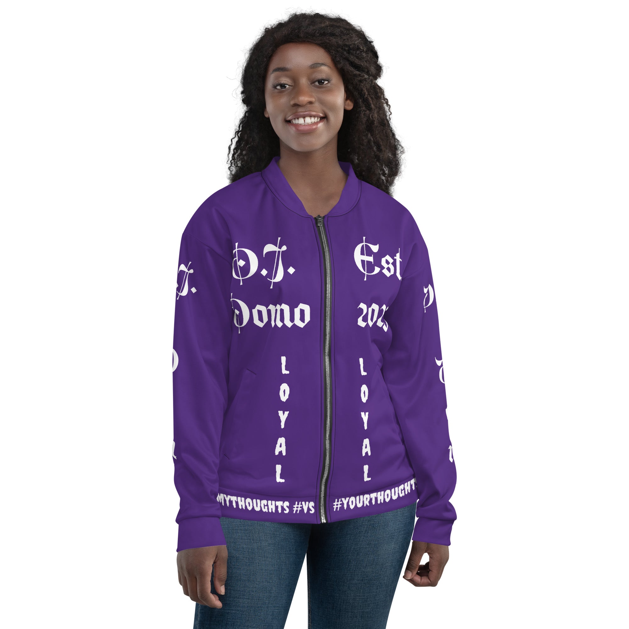 "LOYAL" Unisex Bomber Jacket Purple/White