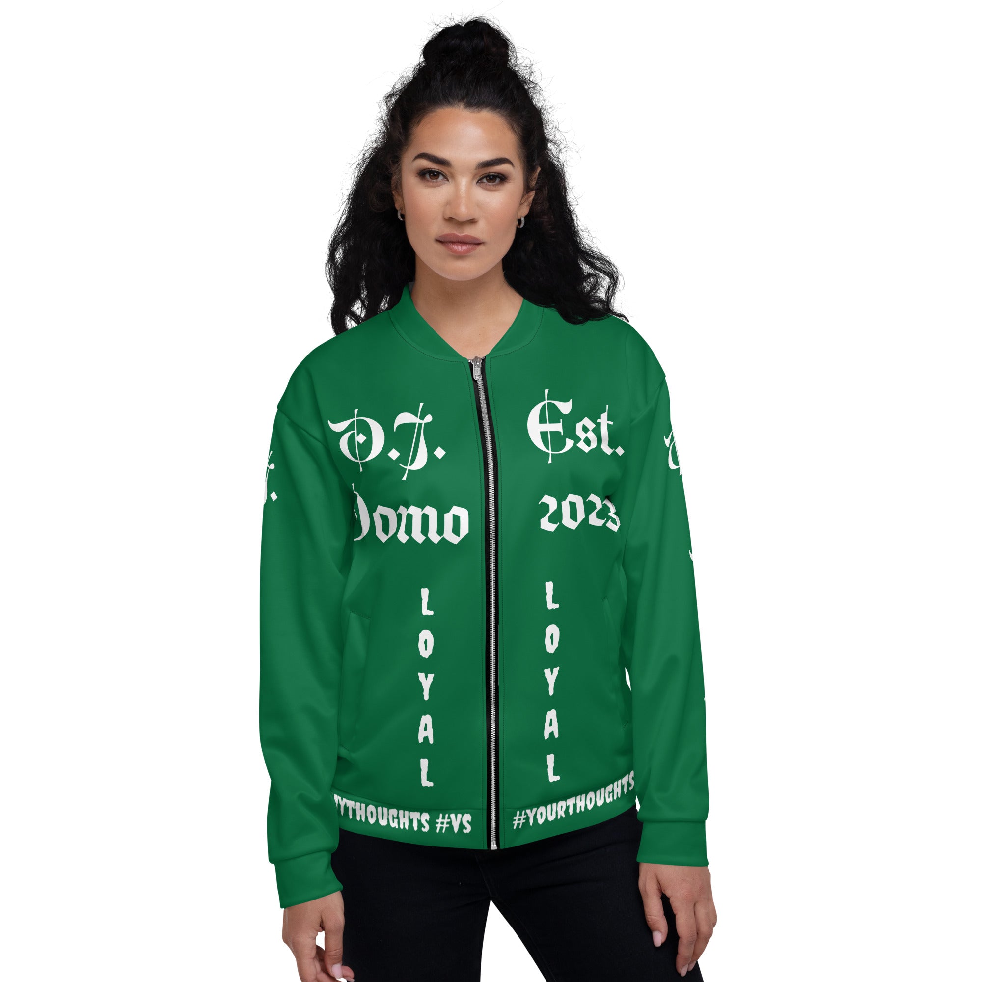 "LOYAL" Unisex Bomber Jacket Green/White