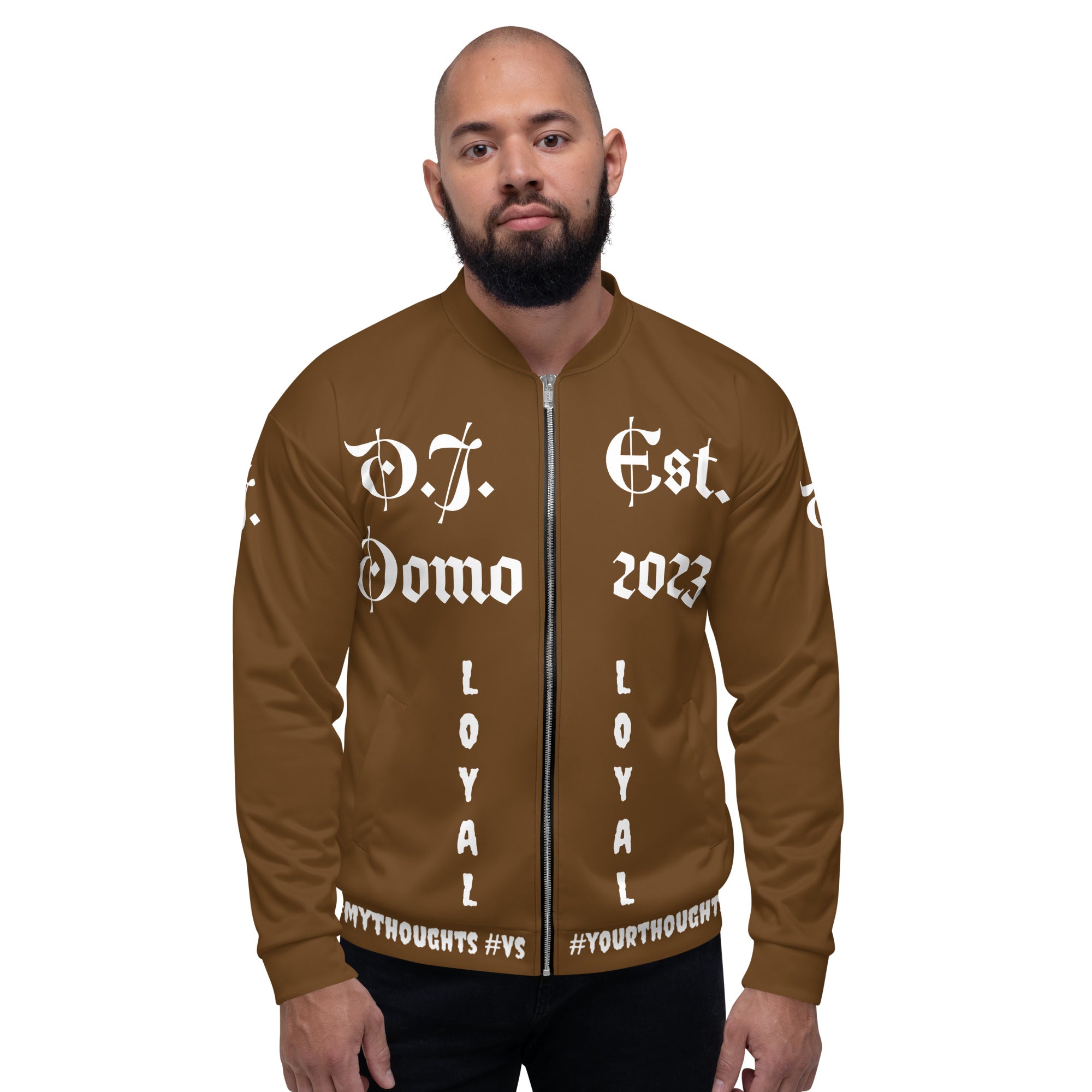 "LOYAL" Unisex Bomber Jacket Brown/White