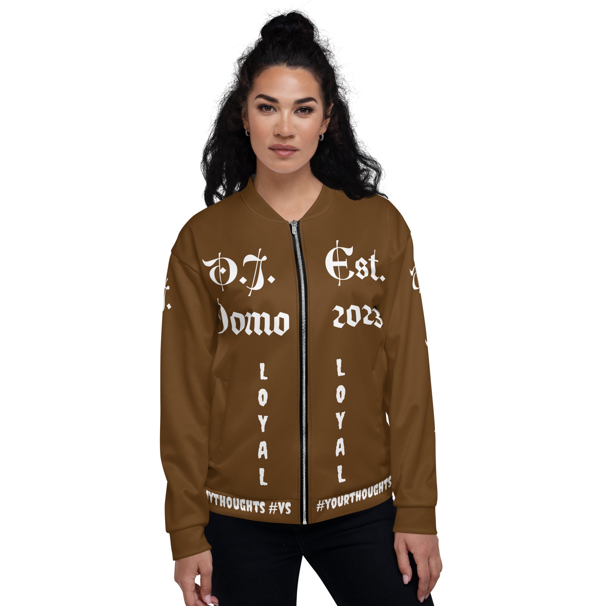 "LOYAL" Unisex Bomber Jacket Brown/White