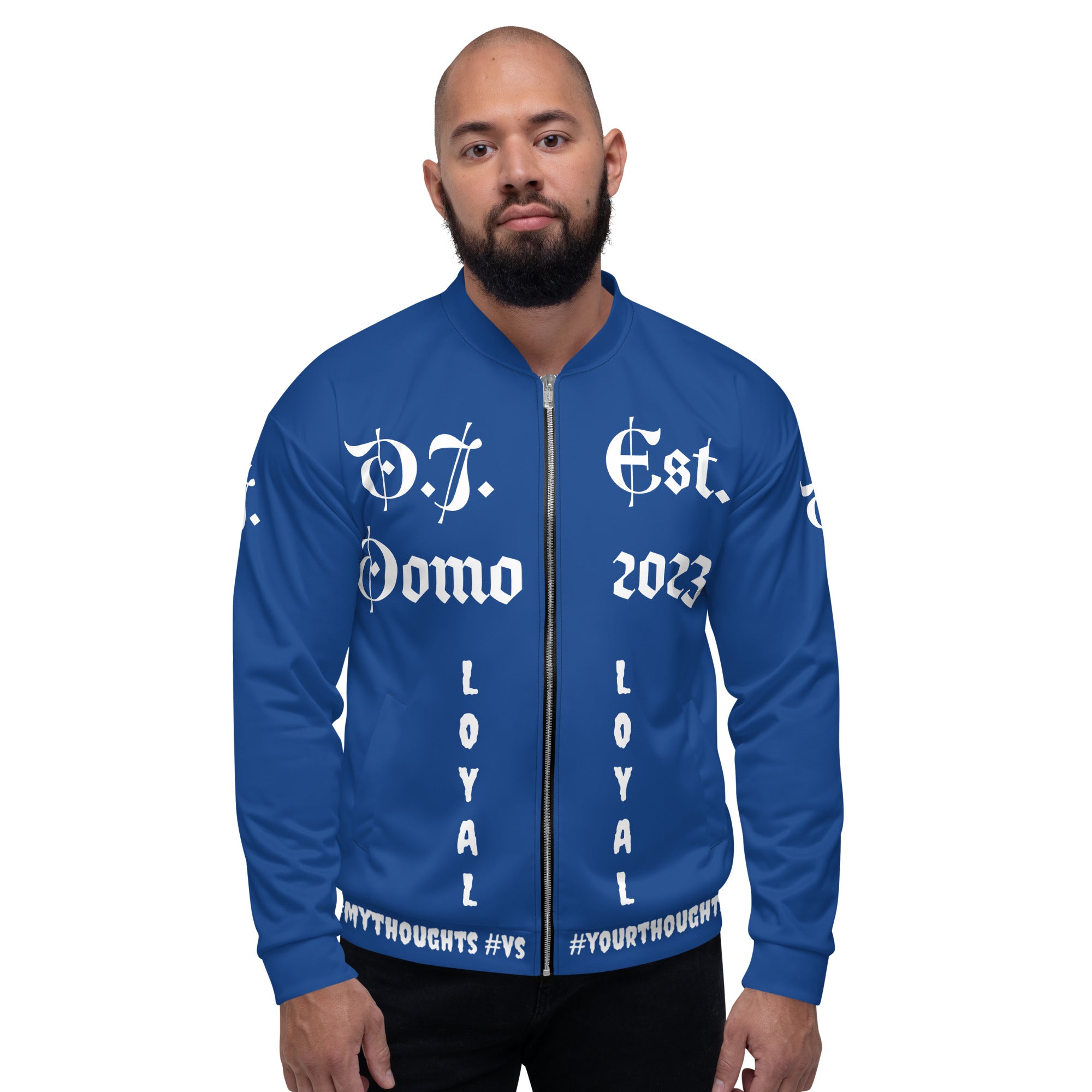 "LOYAL" Unisex Bomber Jacket Dark Blue/White