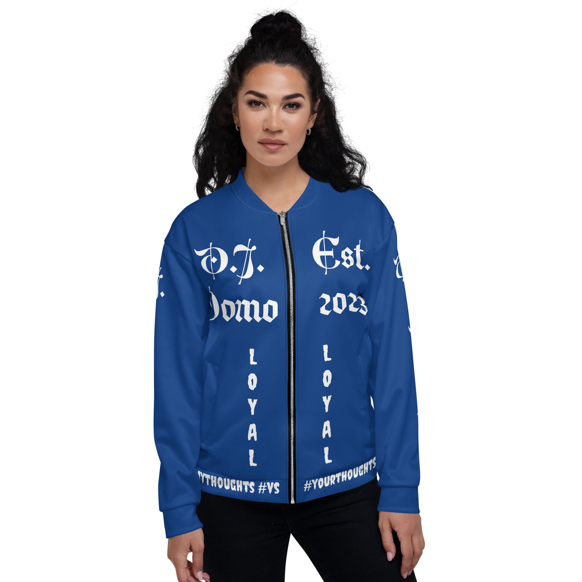 "LOYAL" Unisex Bomber Jacket Dark Blue/White