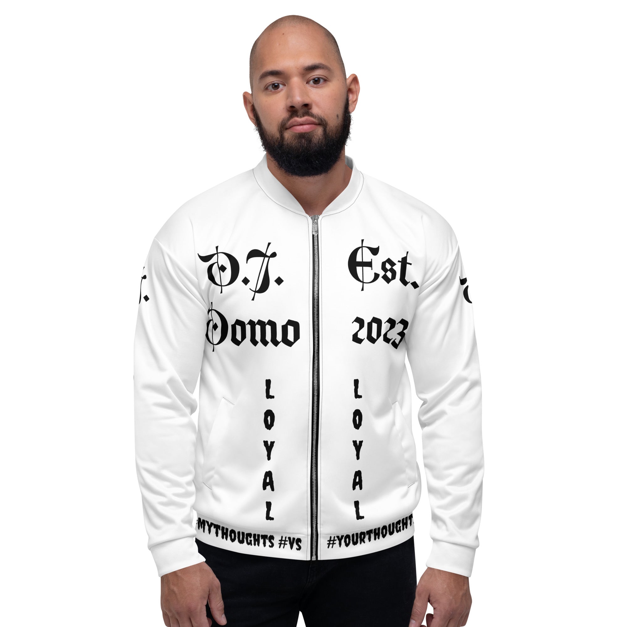 "LOYAL" Unisex Bomber Jacket White/Black