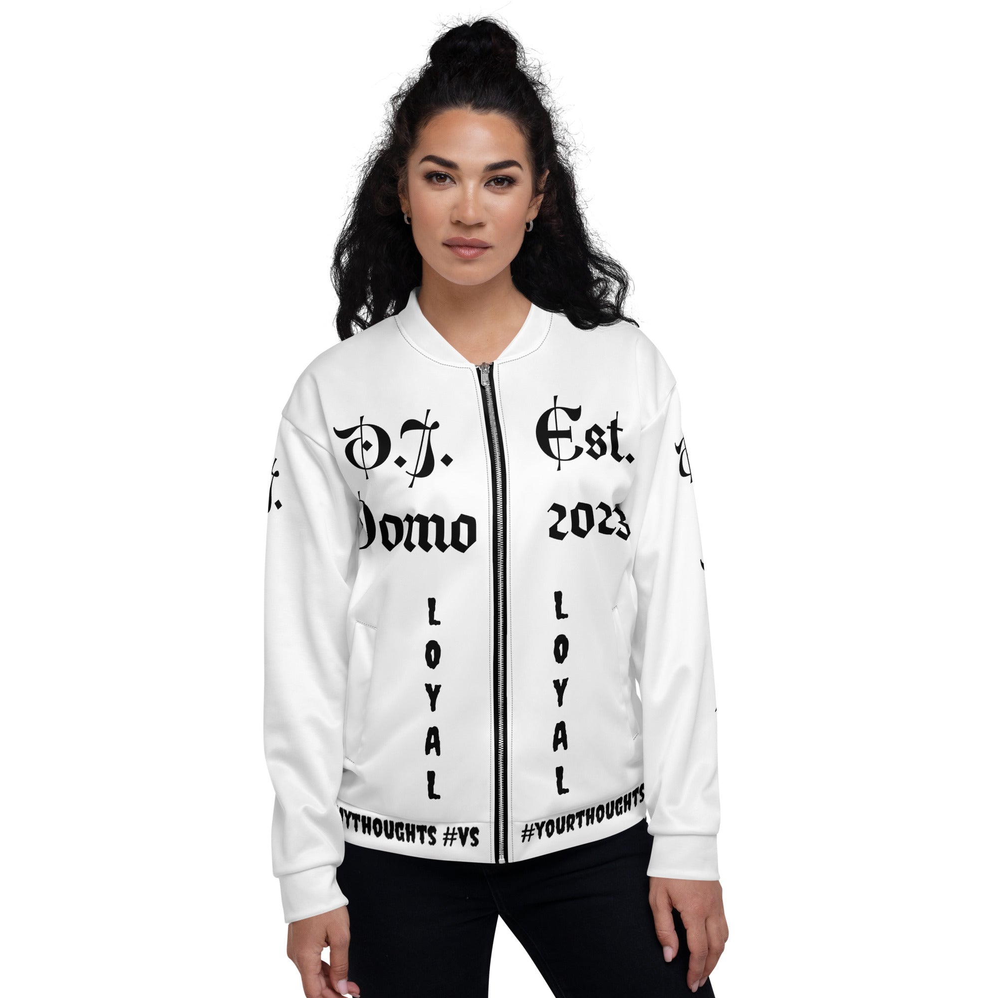 "LOYAL" Unisex Bomber Jacket White/Black