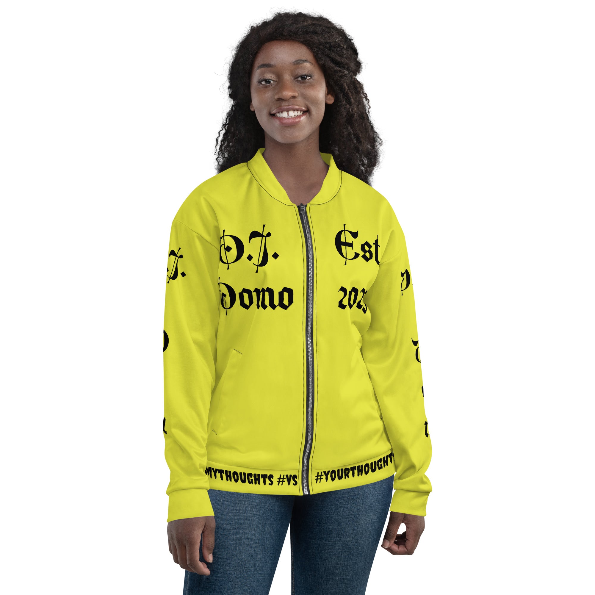 "What is a Friend?" Unisex Bomber Jacket Yellow/Black