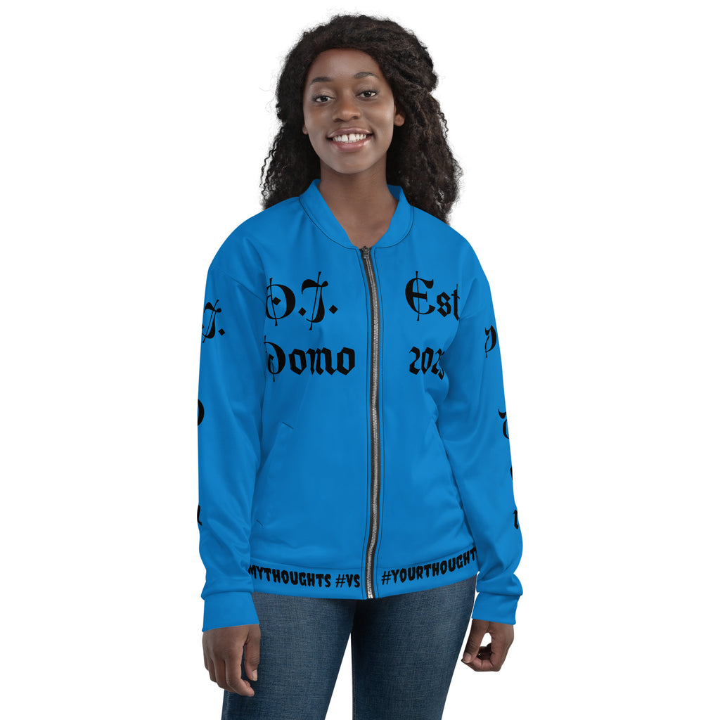 "What is a Friend?" Unisex Bomber Jacket Light Blue/Black