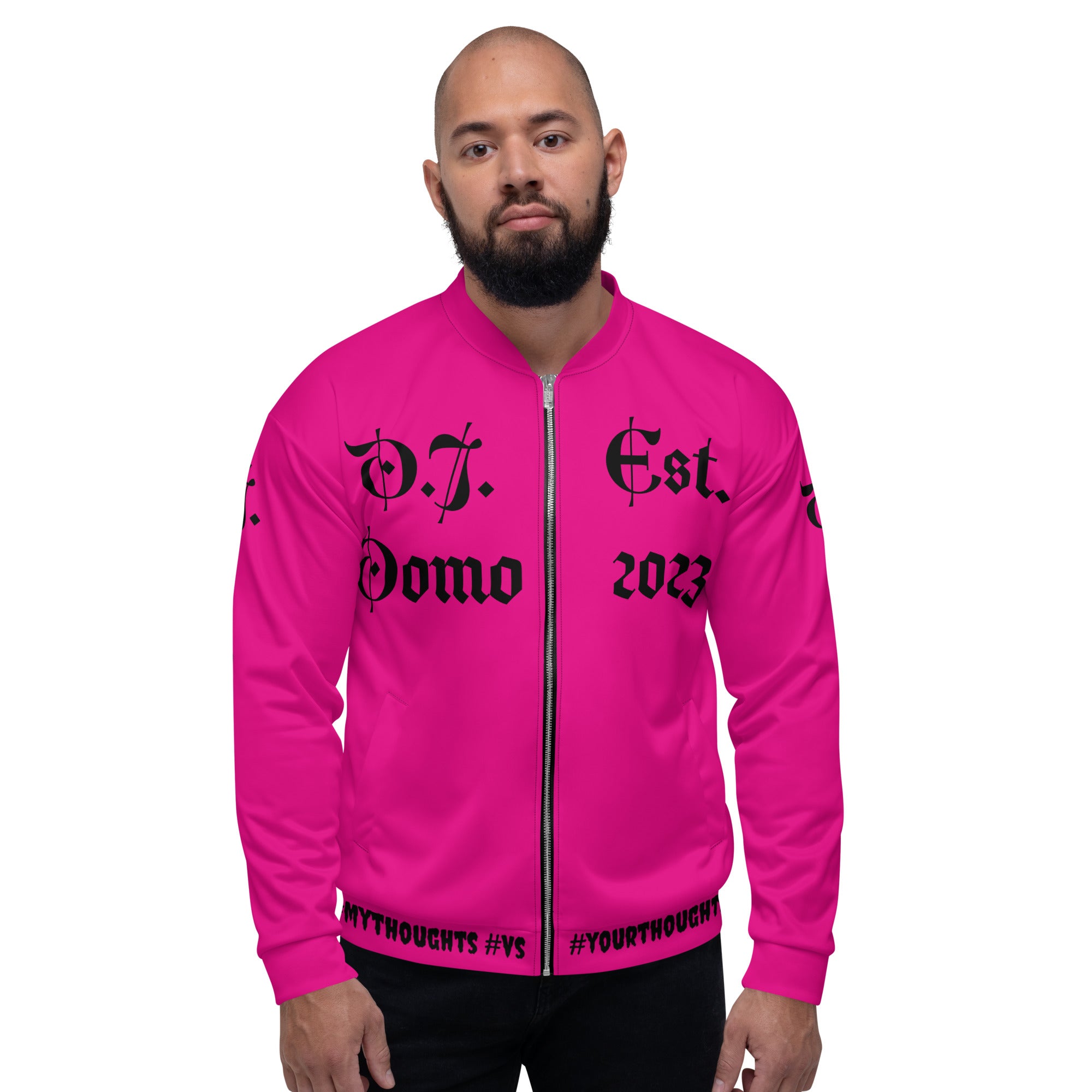 "What is a Friend?" Unisex Bomber Jacket Pink/Black