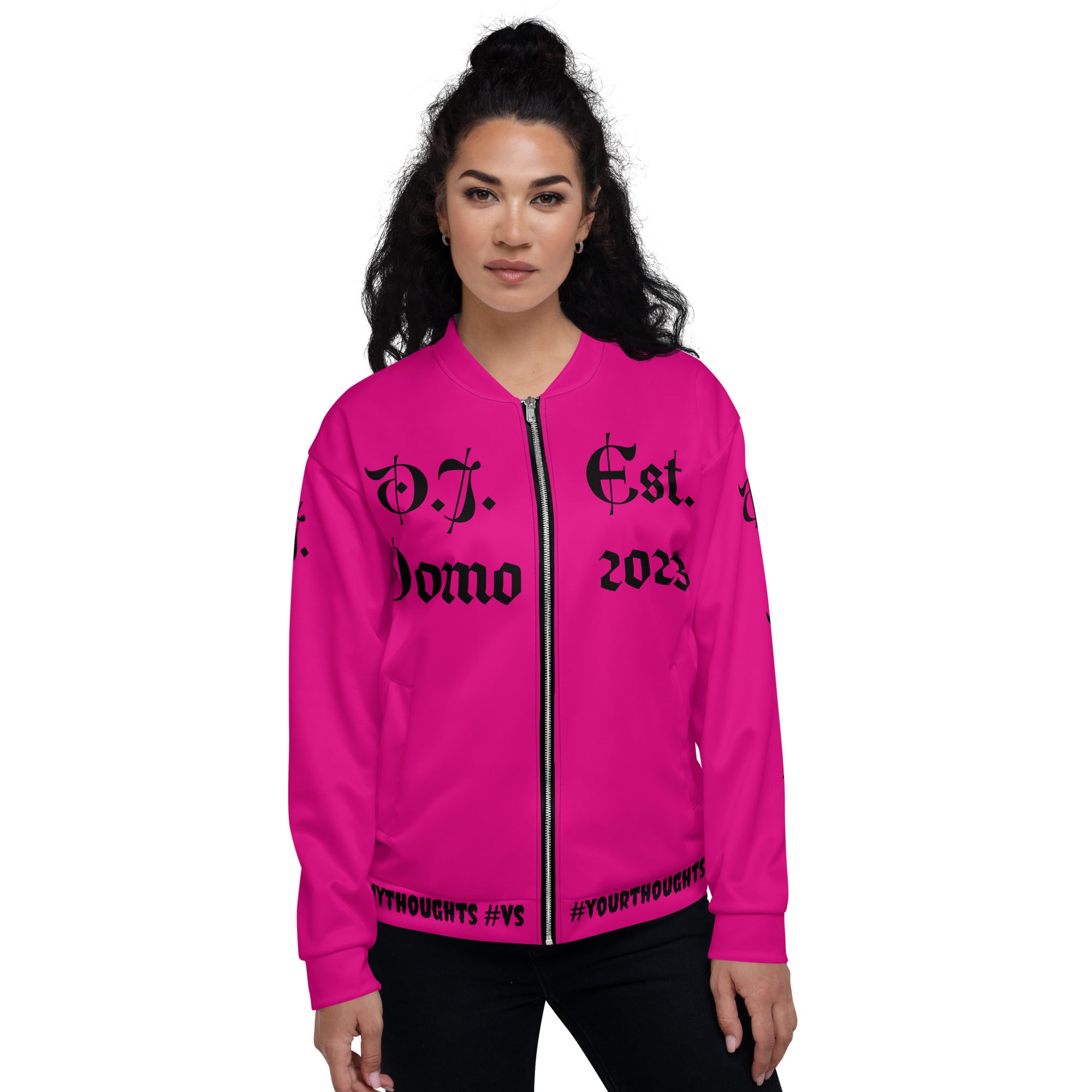 "What is a Friend?" Unisex Bomber Jacket Pink/Black