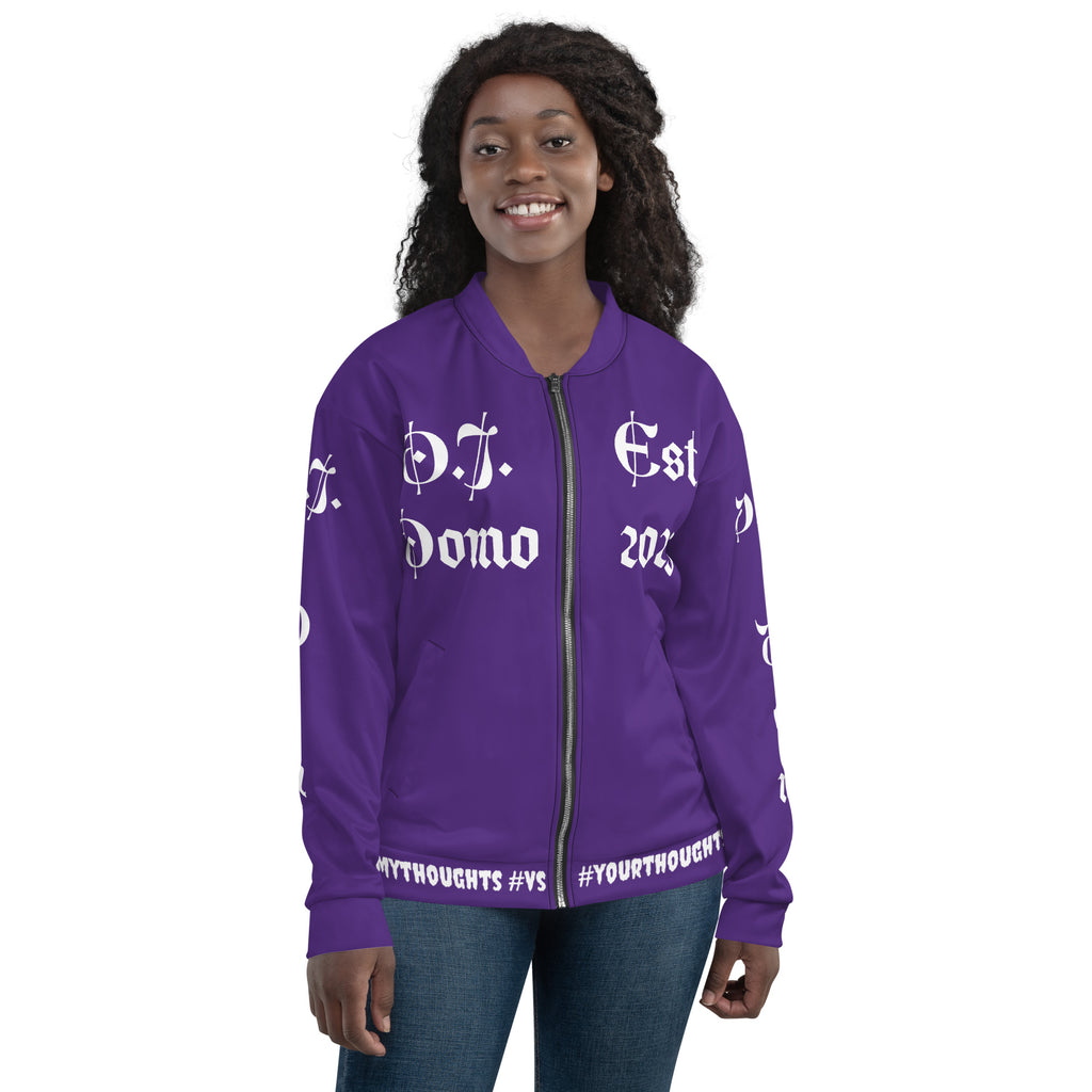 "What is a Friend?" Unisex Bomber Jacket Purple/White