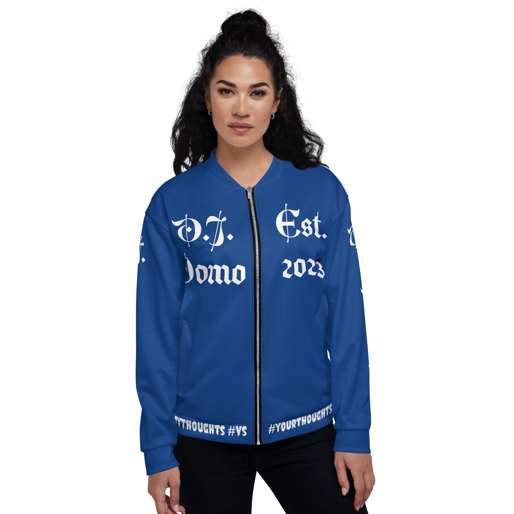 "What is a Friend?" Unisex Bomber Jacket Dark Blue/White
