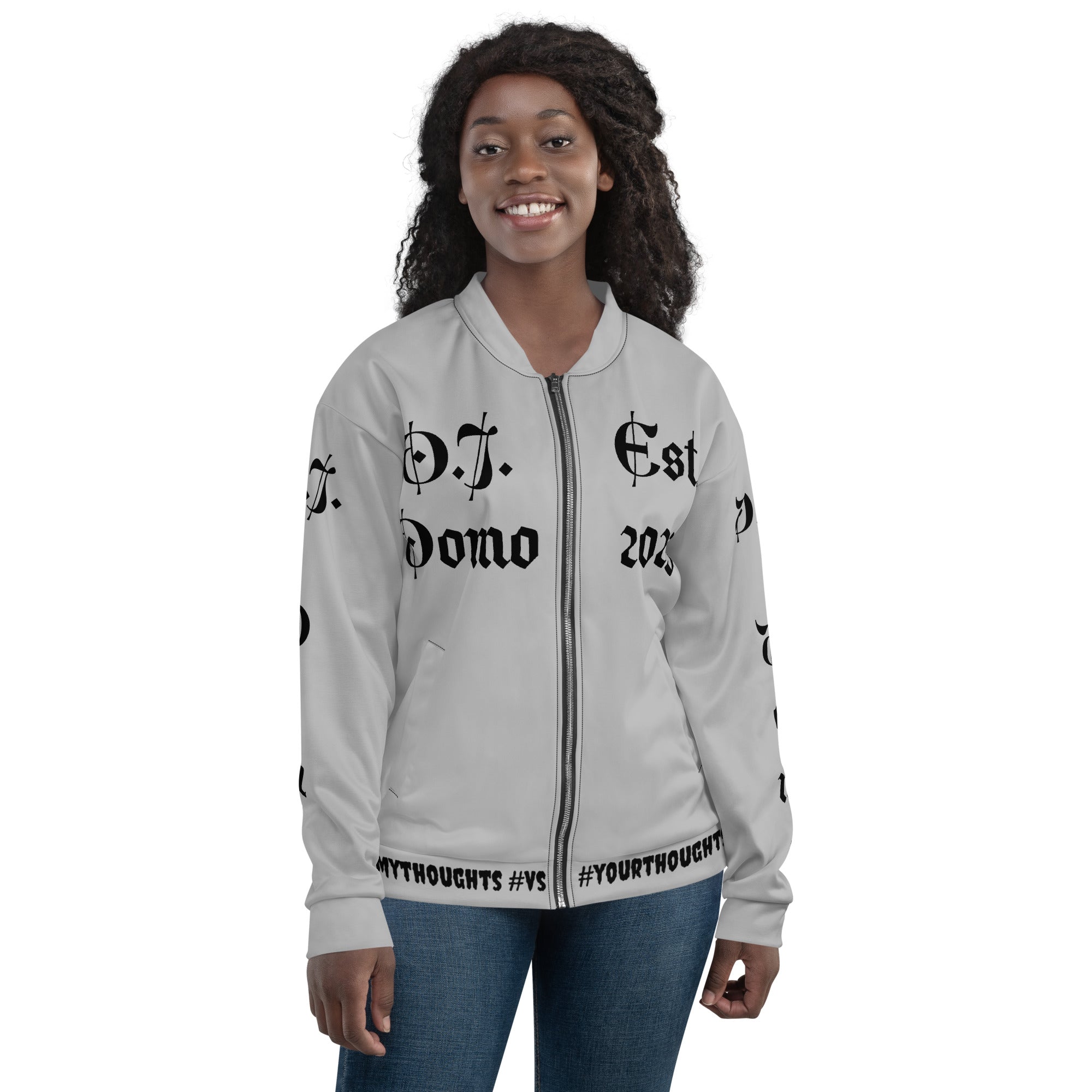 "What is a Friend?" Unisex Bomber Jacket Gray/Black