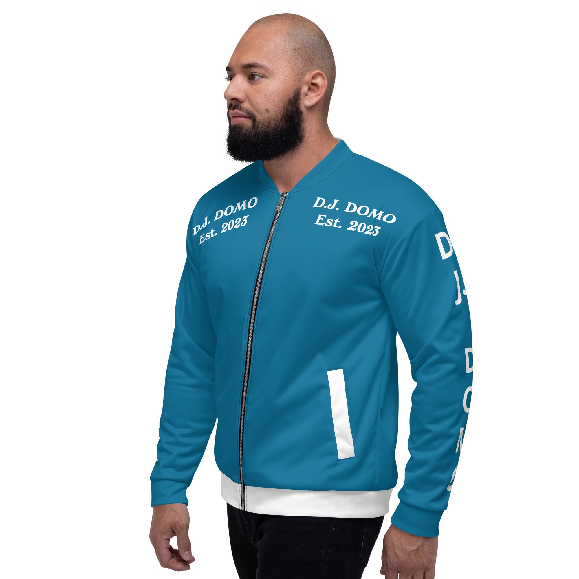 "Regretted" Unisex Bomber Jacket Light Blue/White