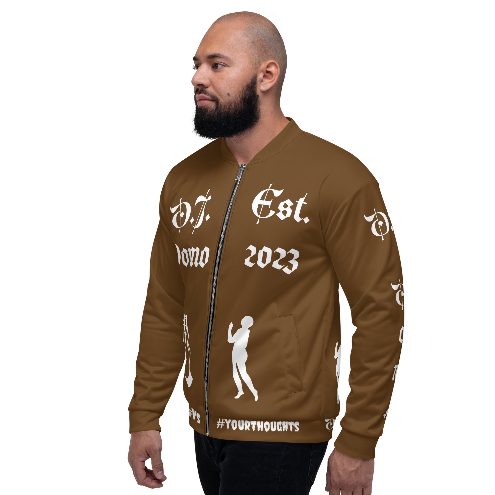 "PRAYER" Unisex Bomber Jacket Brown/White