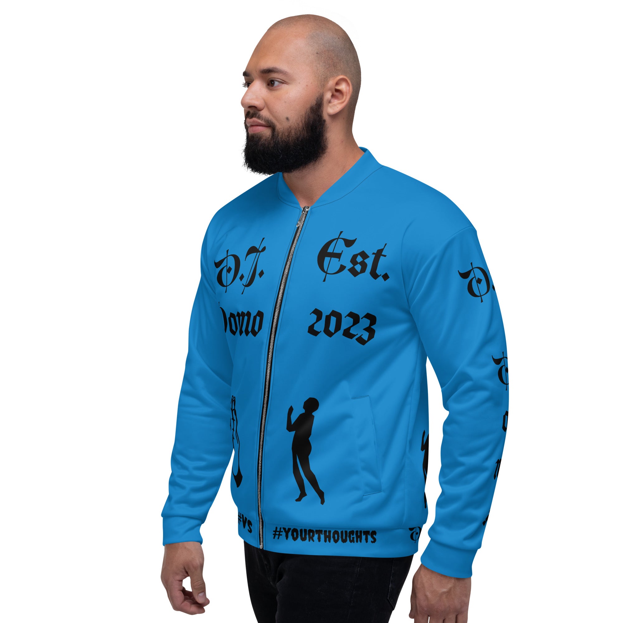 "PRAYER" Unisex Bomber Jacket Light Blue/Black