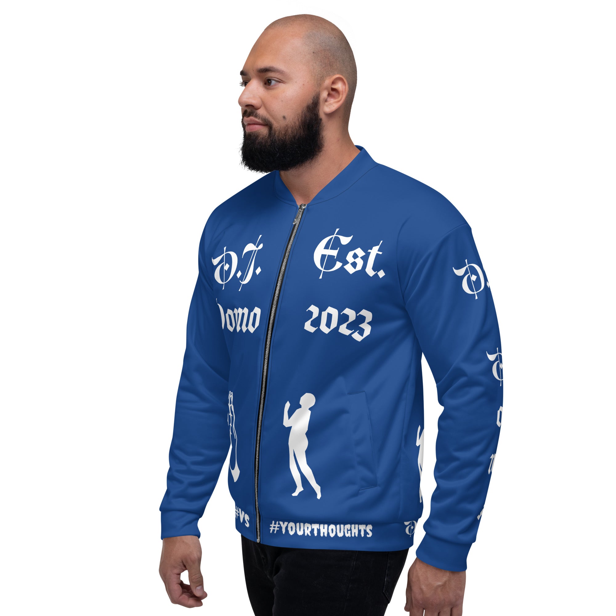"PRAYER" Unisex Bomber Jacket Dark Blue/White