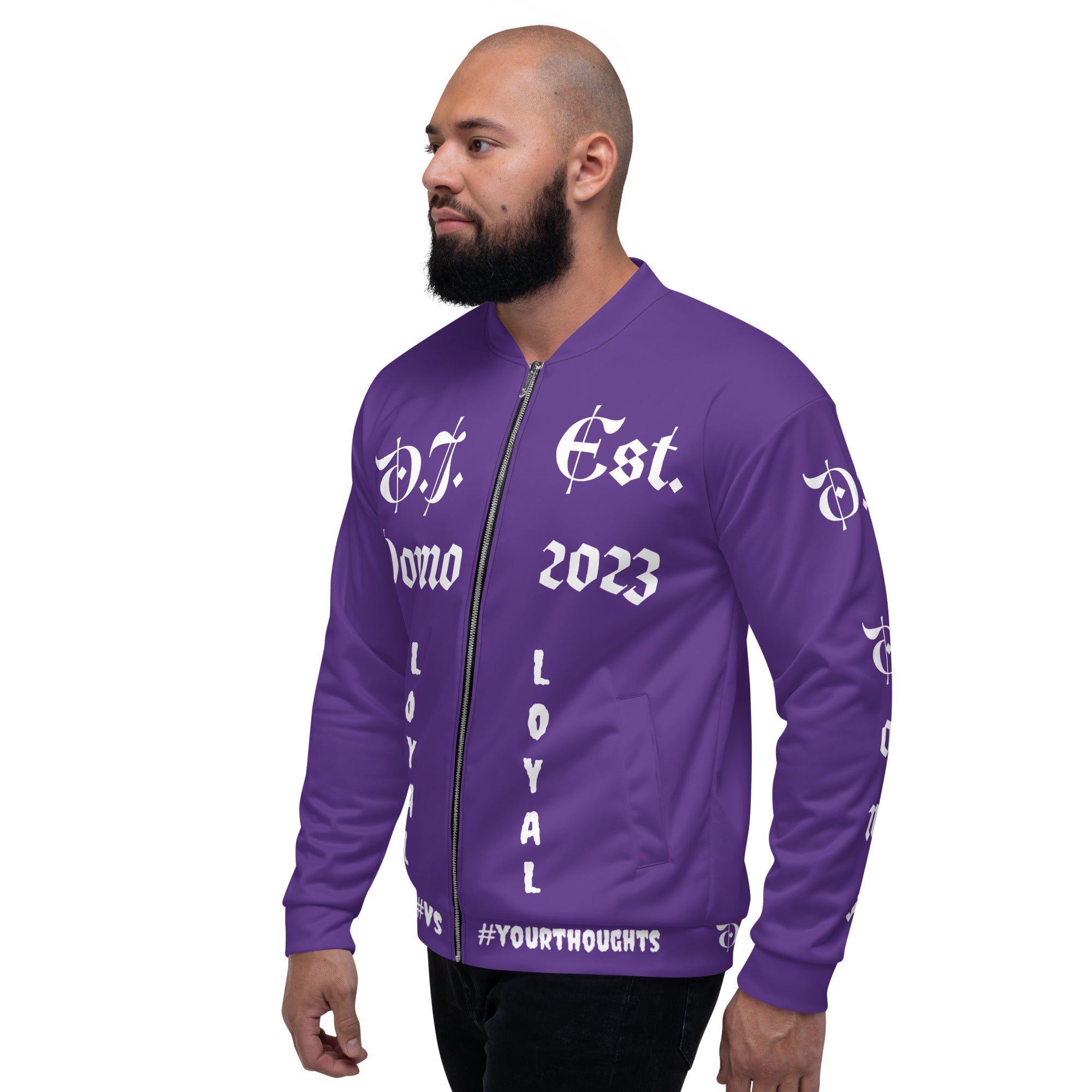 "LOYAL" Unisex Bomber Jacket Purple/White