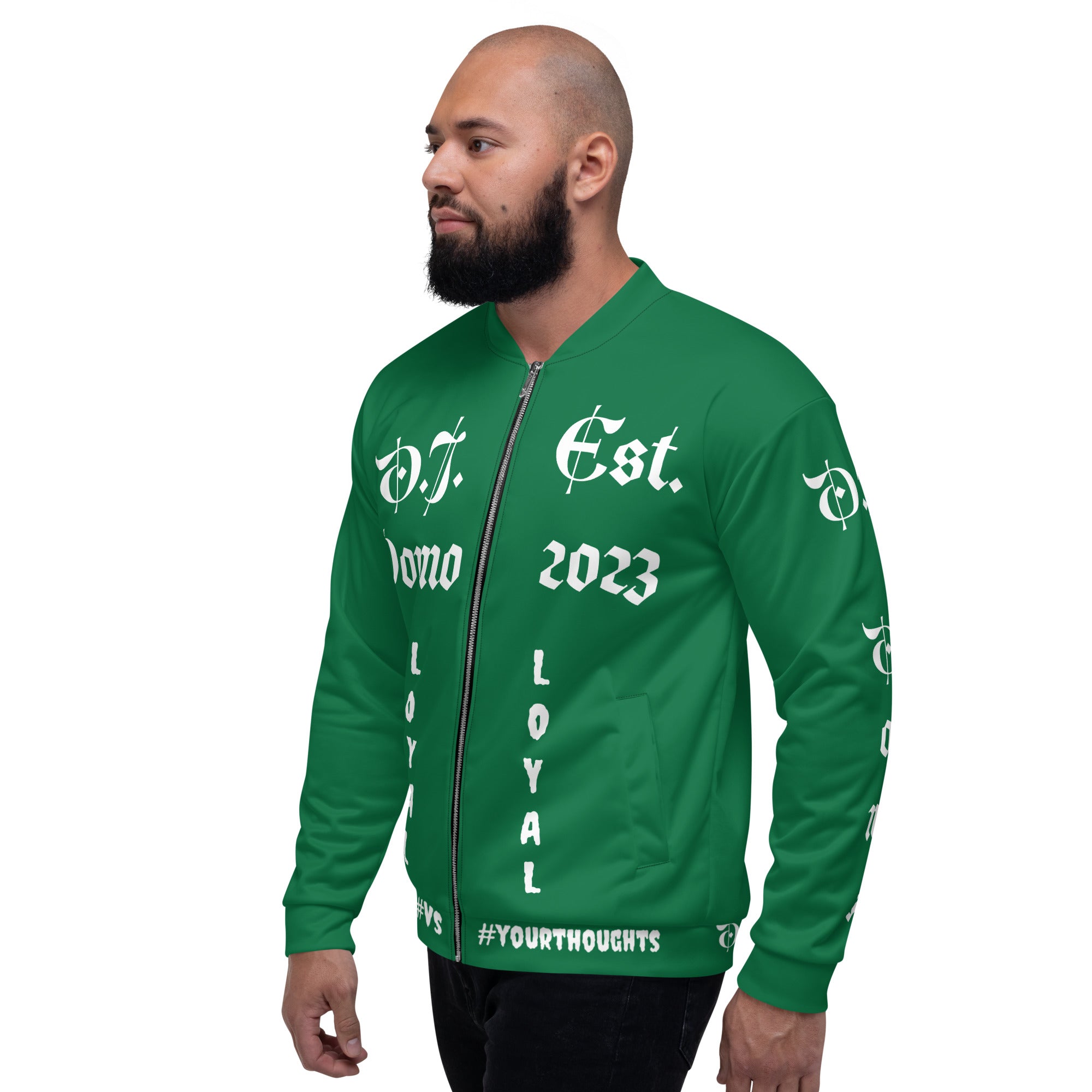 "LOYAL" Unisex Bomber Jacket Green/White