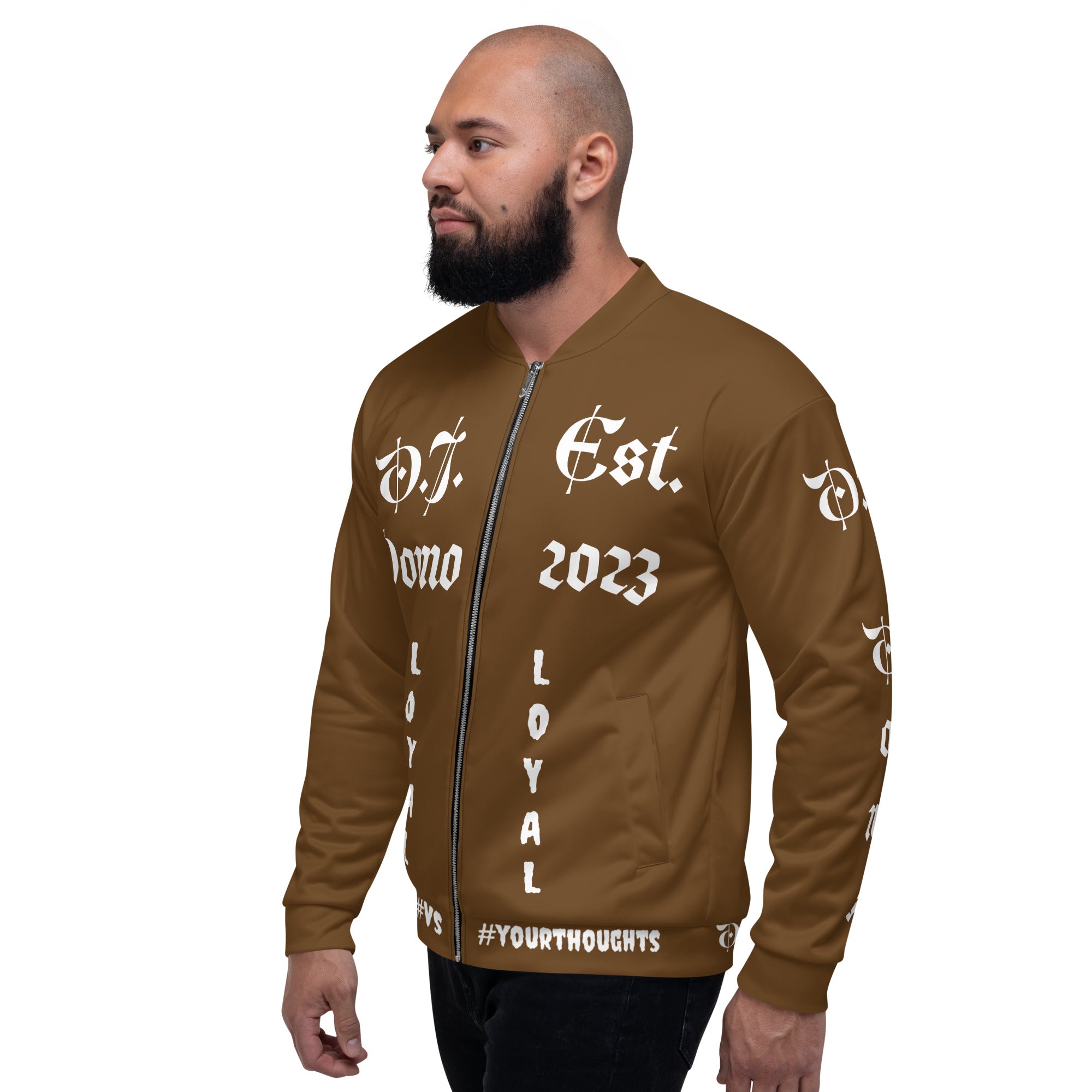"LOYAL" Unisex Bomber Jacket Brown/White