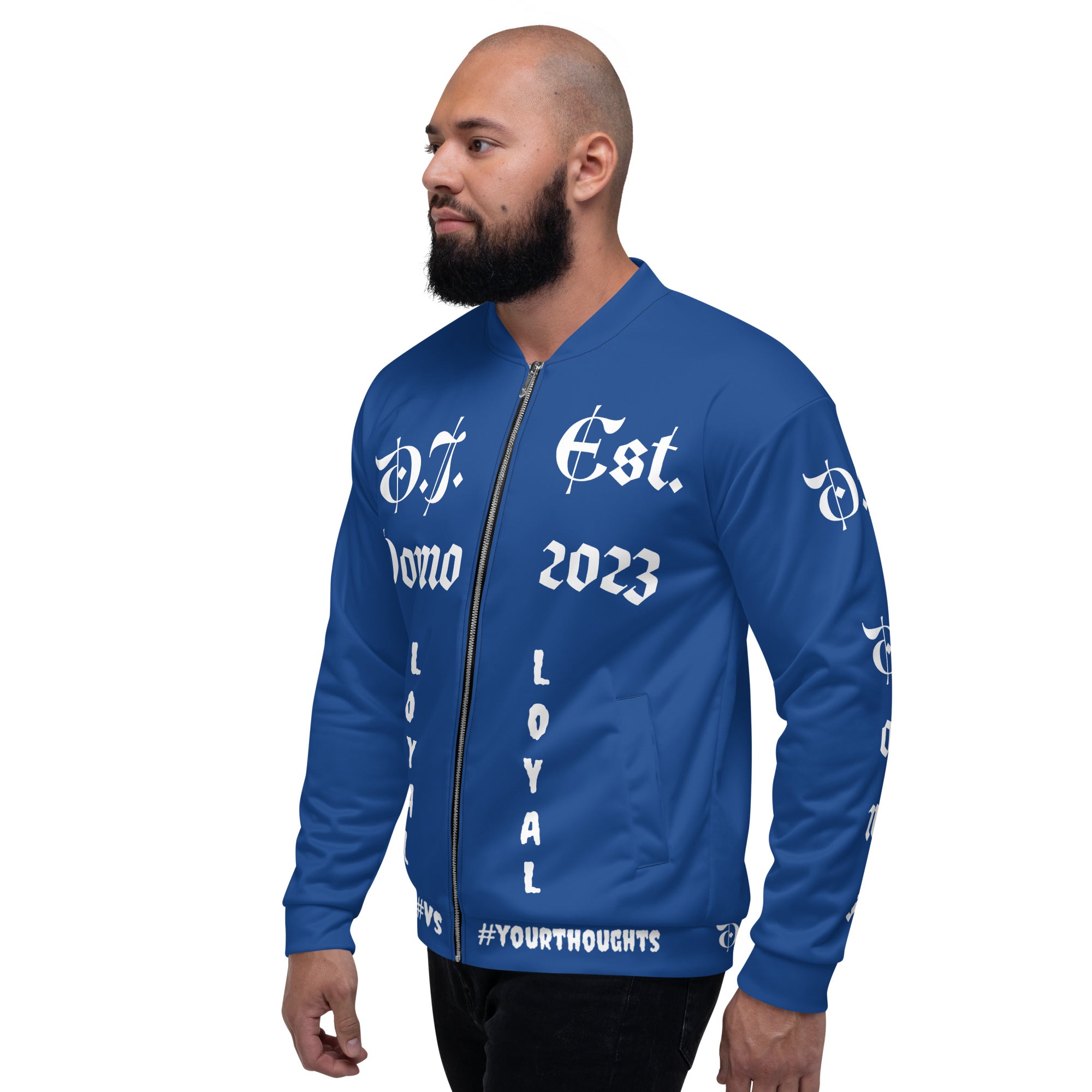 "LOYAL" Unisex Bomber Jacket Dark Blue/White
