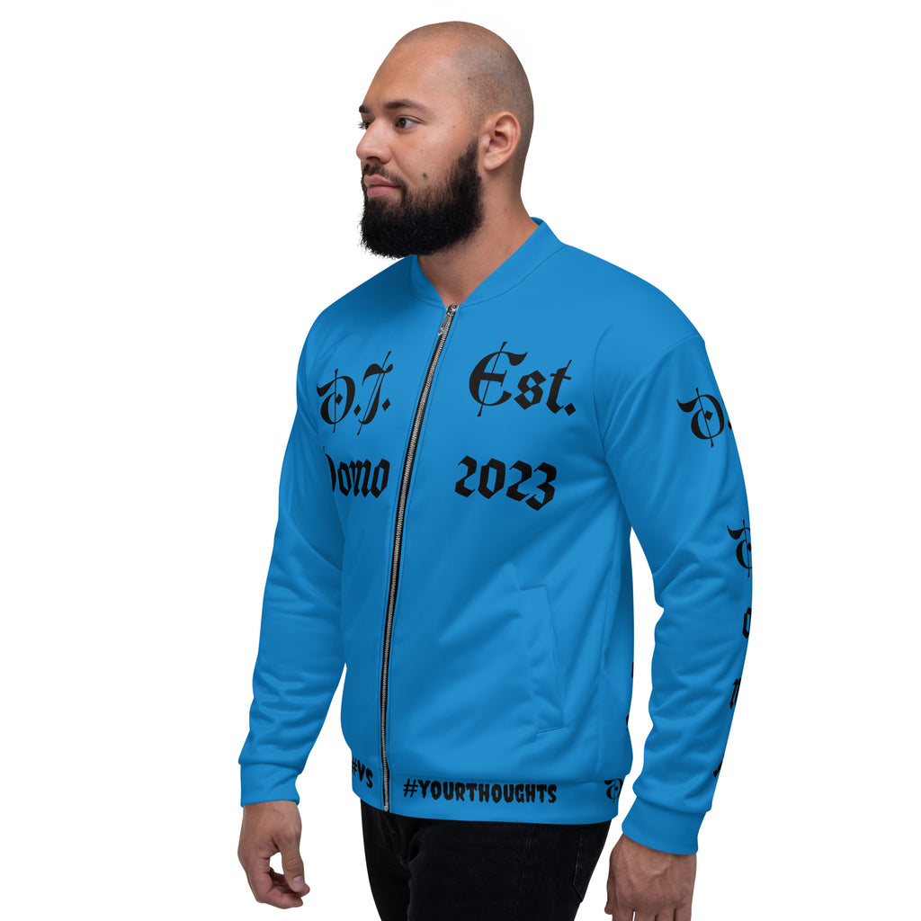 "What is a Friend?" Unisex Bomber Jacket Light Blue/Black