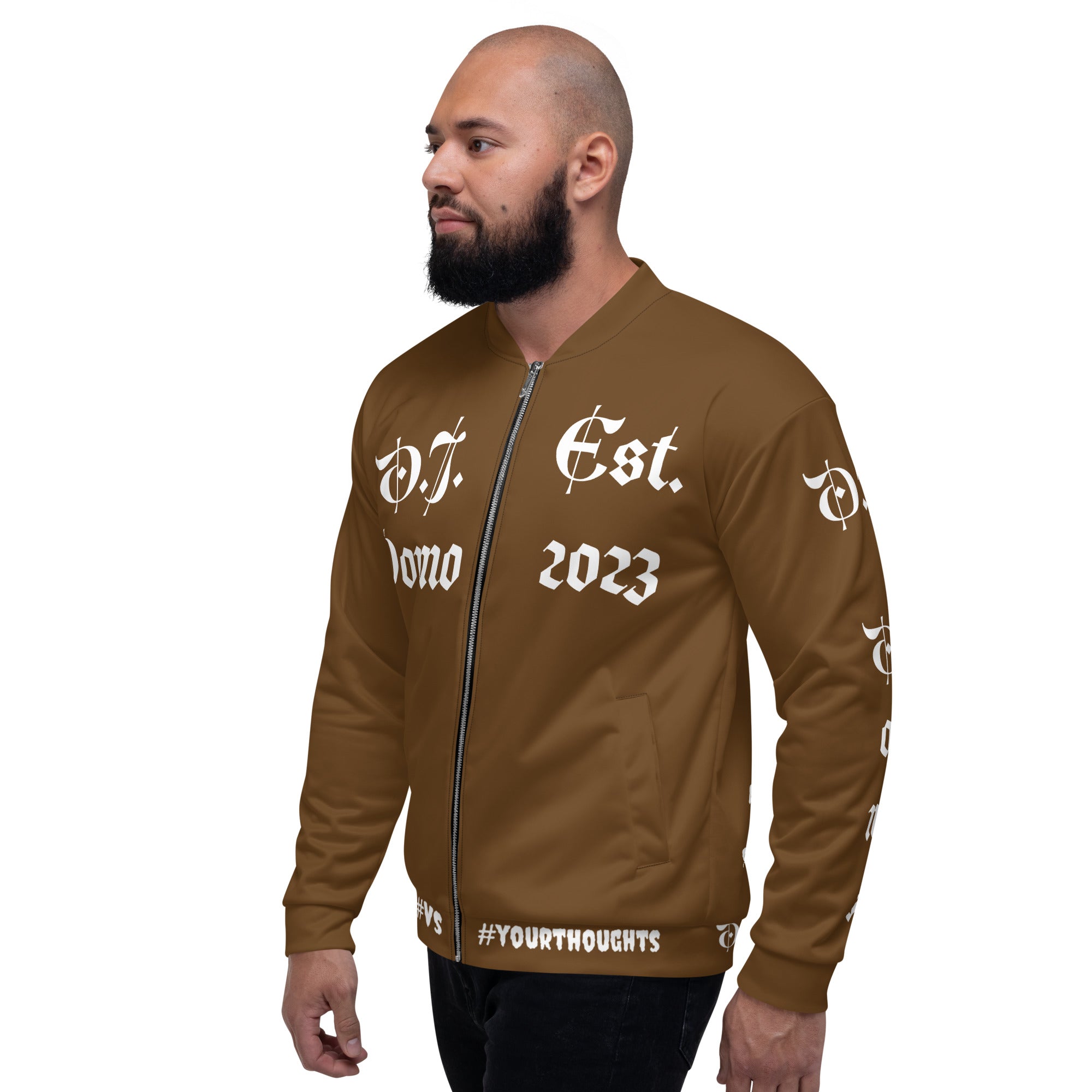 "What is a Friend?" Unisex Bomber Jacket Brown/White